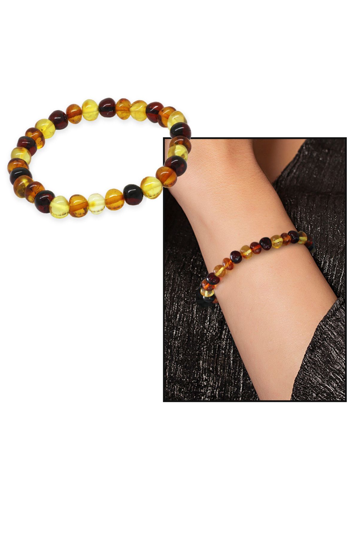 Tesbihane Süzme Multicolor Renk Natural Form Doğal Damla Kehribar Kadın Bileklik