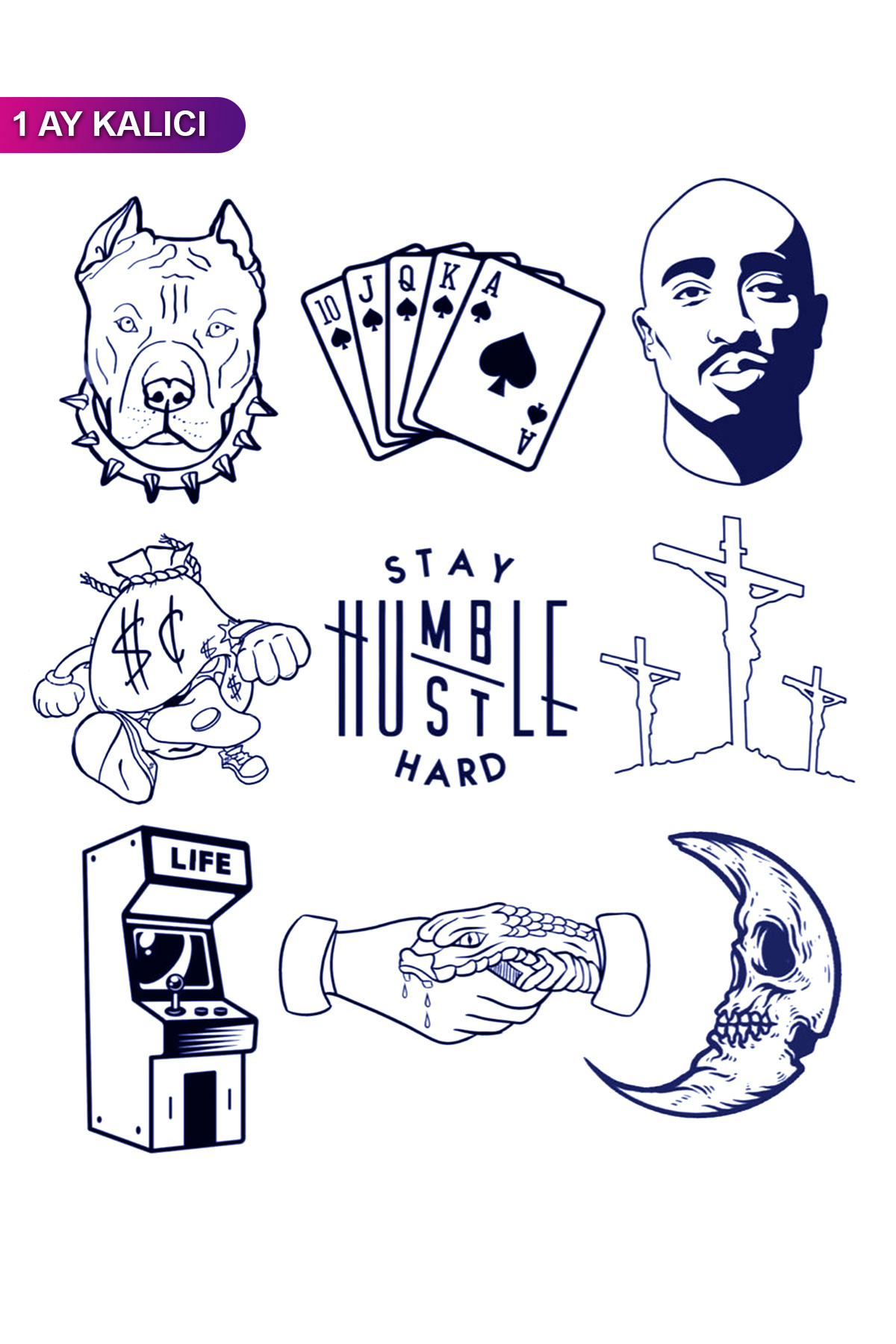 BP Tattoo 1 Ay Kalıcı Dövme Hustle Dövmesi 2Pac Tattoo