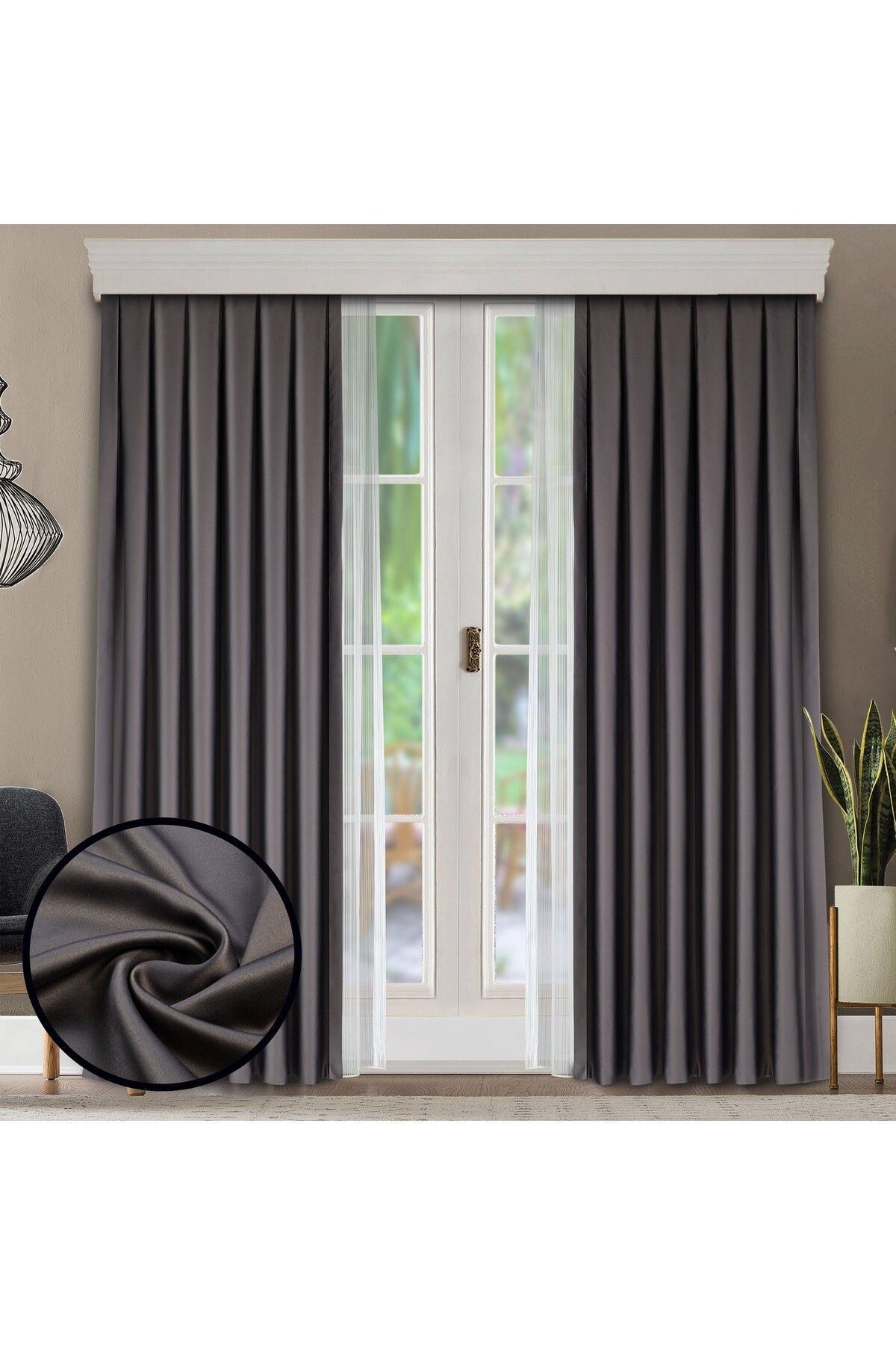 Caserta Home 1/3 Sık Pile Premium Blackout Işık Geçirmez Karartma Güneşlik Fon Perde V-14 Koyu Gri