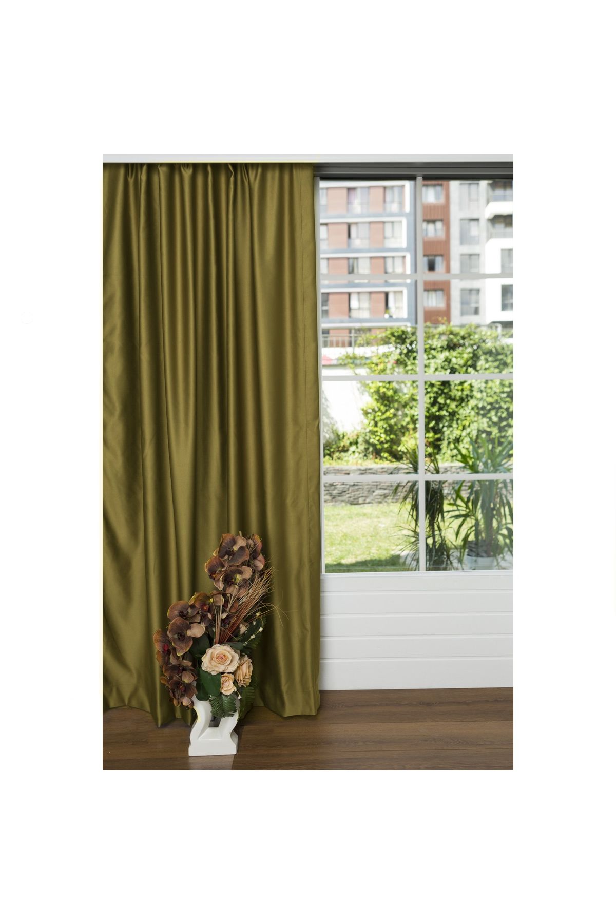 Caserta Home 1/2,5 Orta Pile Premium Blackout Işık Geçirmez Karartma Güneşlik Fon Perde V-28 Yağ Yeşili