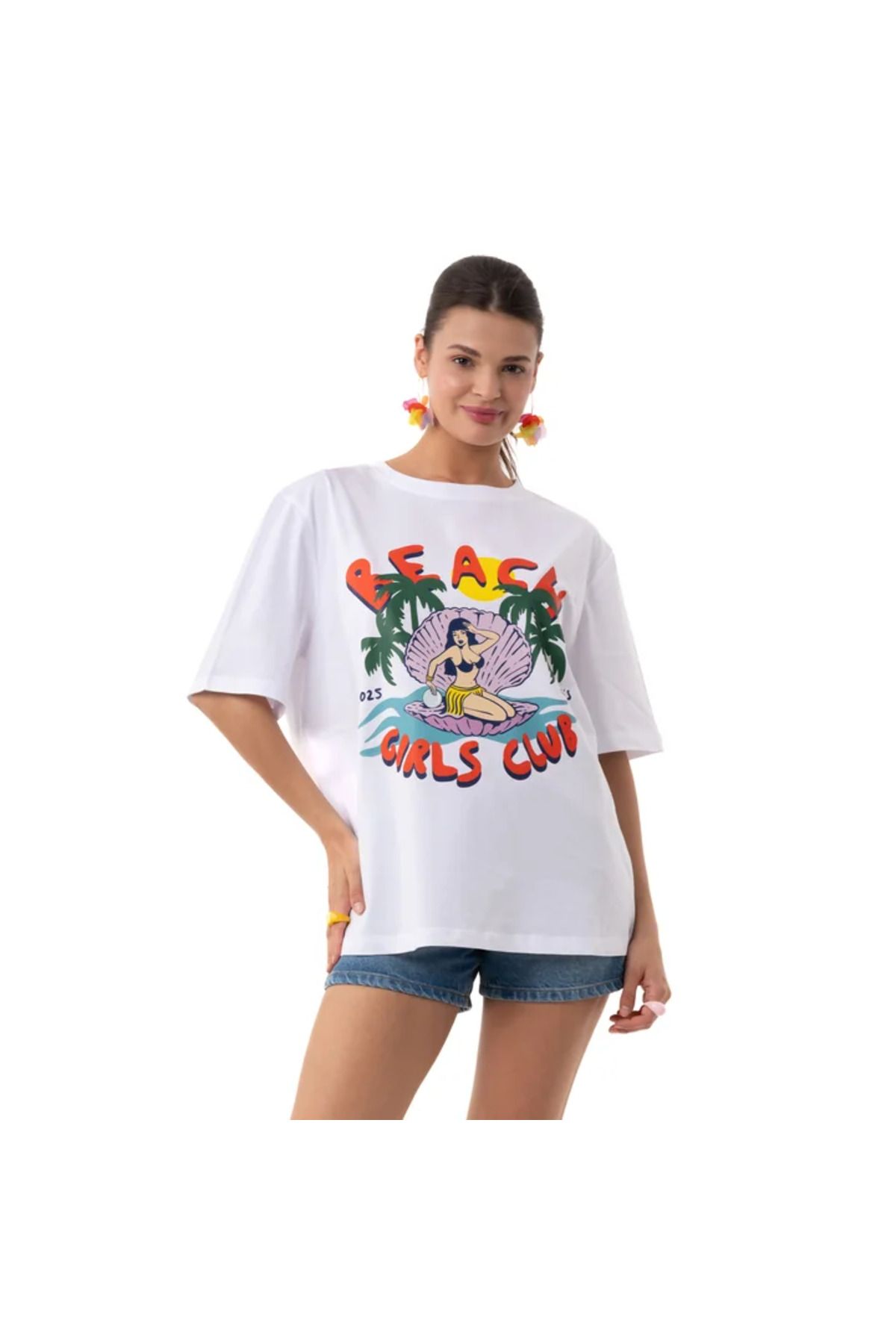 POG'S Girls Club Overisize Beyaz T-Shirt