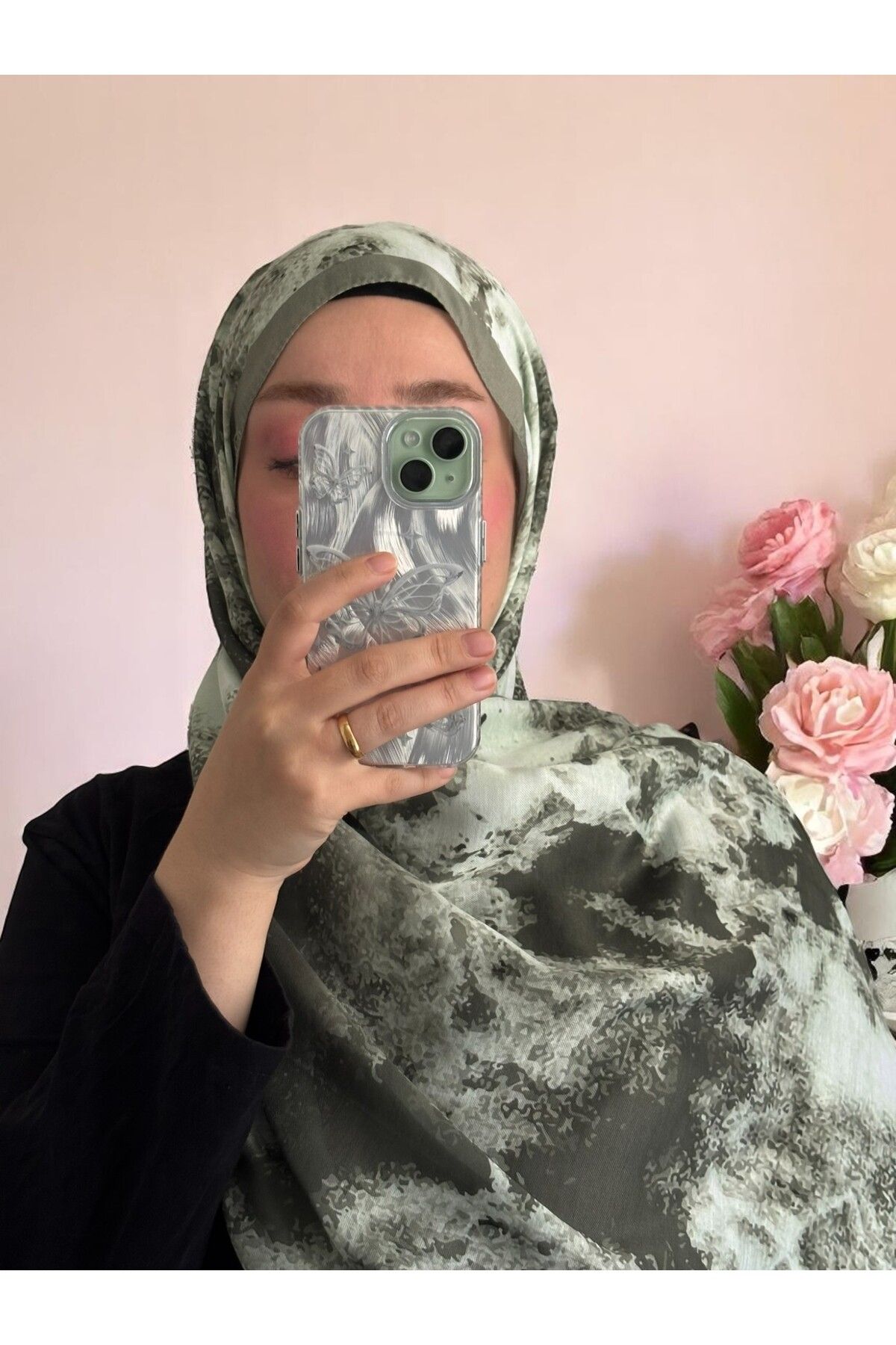 Lavena scarfs Bohem Serisi Bohem Desen Pamuklu Dijital Soft Şal - Mint