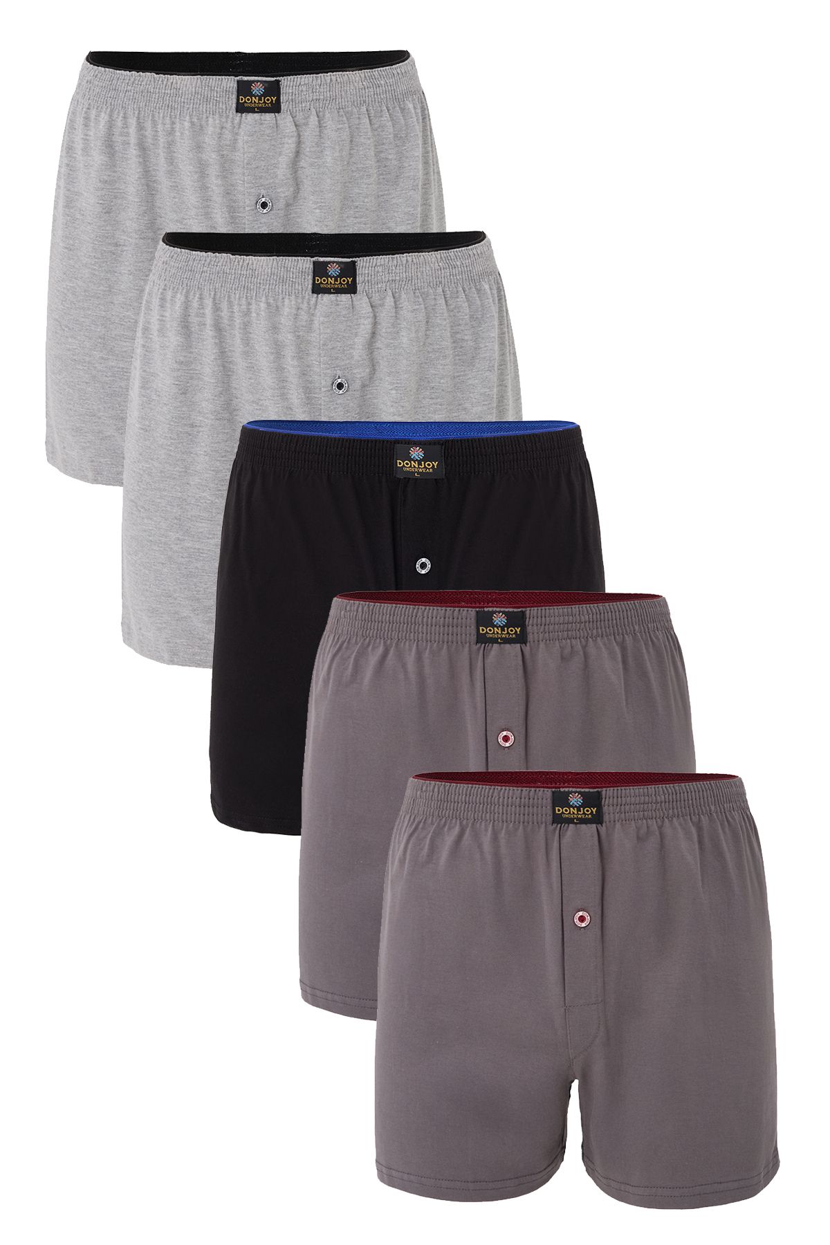 don joy Erkek 5'lİ Pamuklu Penye Beli Lastikli Düğmeli Boxer