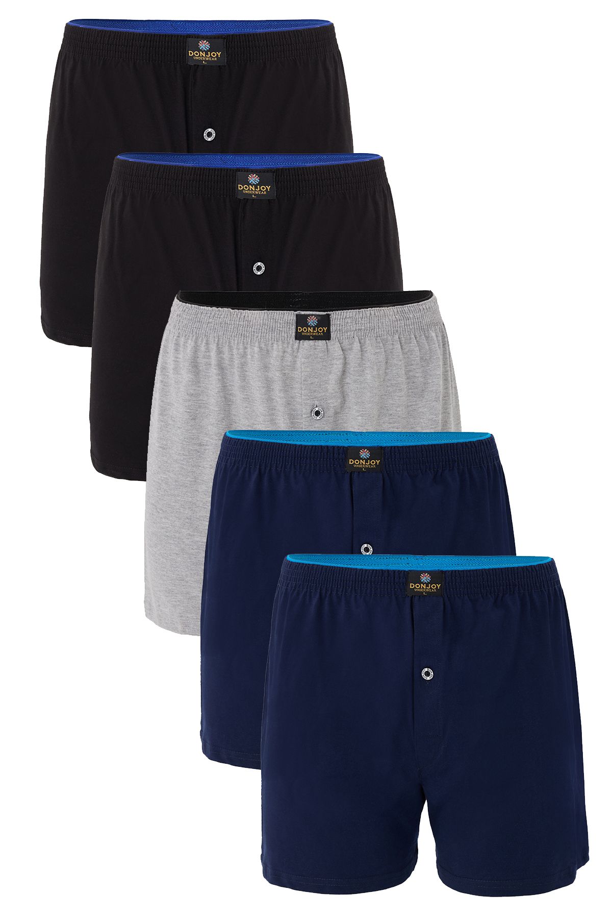 don joy Erkek 5'lİ Pamuklu Penye Beli Lastikli Düğmeli Boxer