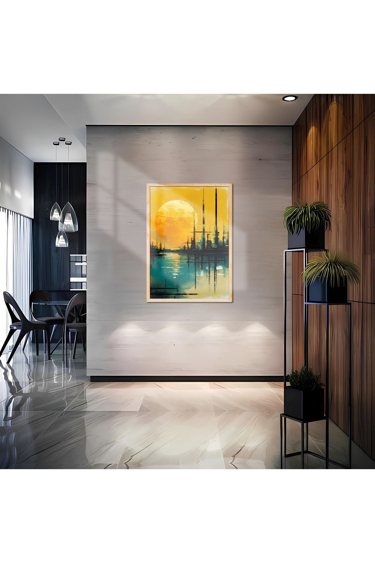sames decoration New York'ta gün batımı soyut şehir manzara tablosu