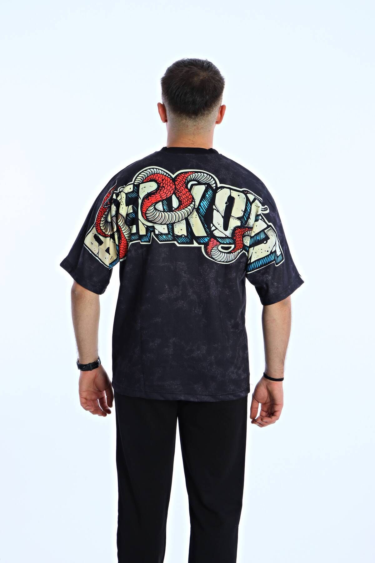 eg38 Gng Breakout Baskılı Oversize Tişört Koyu Gri