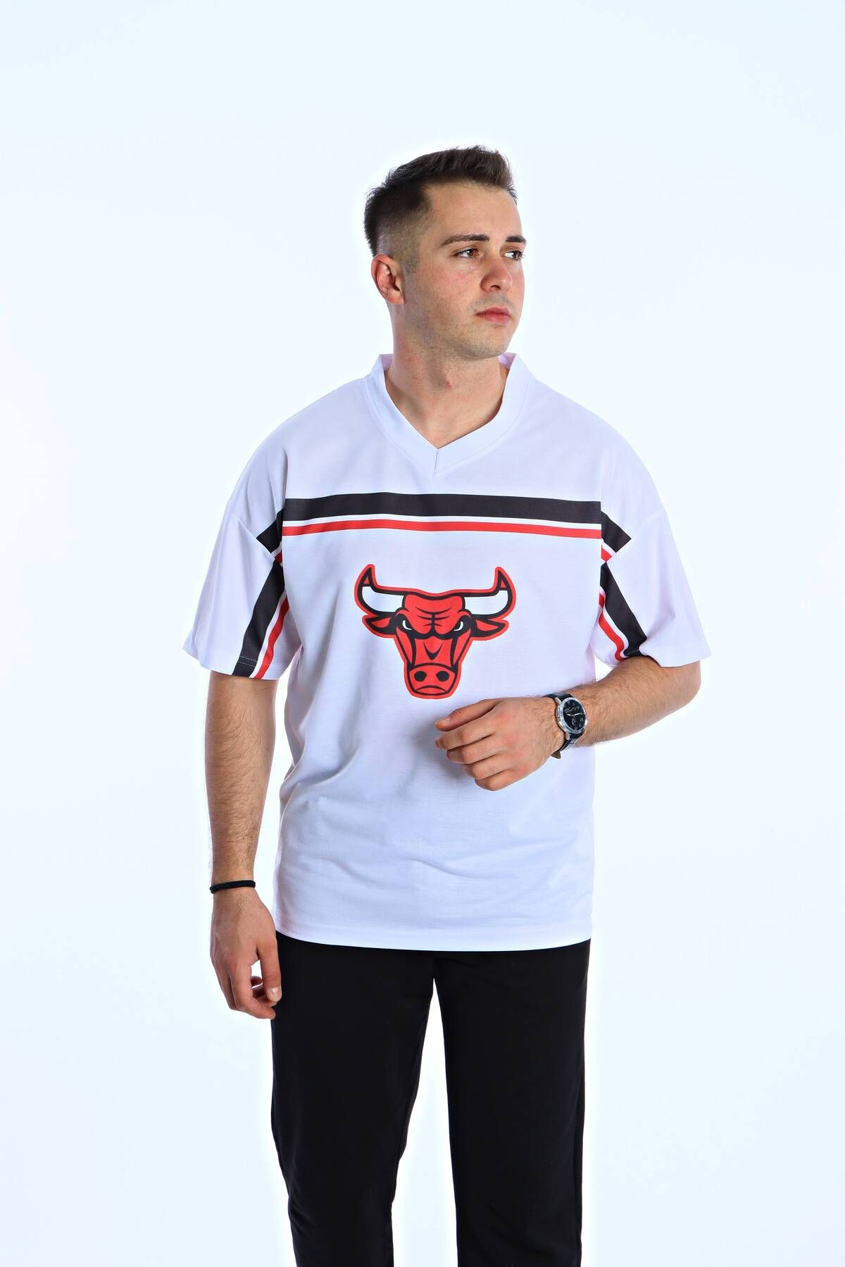 eg38 Gng Chiacago Baskılı Oversize Tişört Beyaz