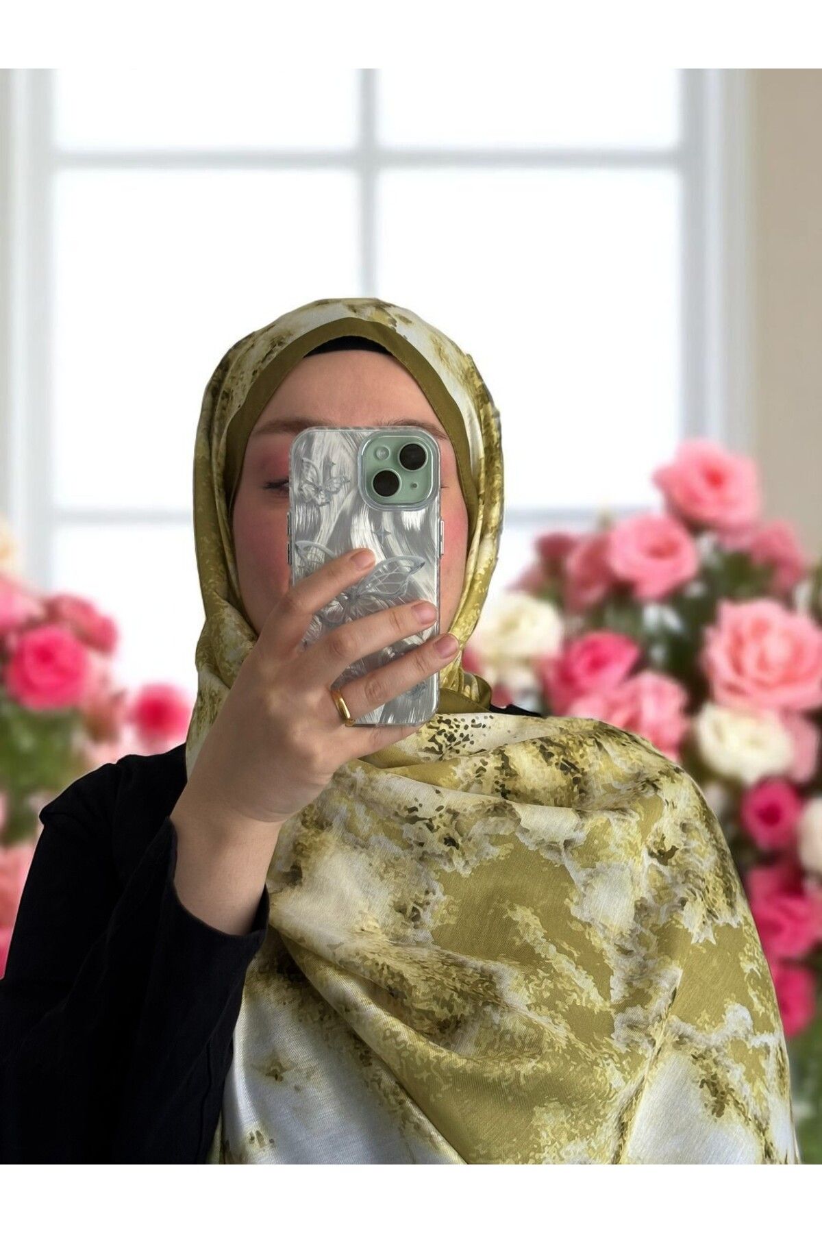 Lavena scarfs Bohem Serisi Bohem Desen Pamuklu Dijital Soft Şal - Olive