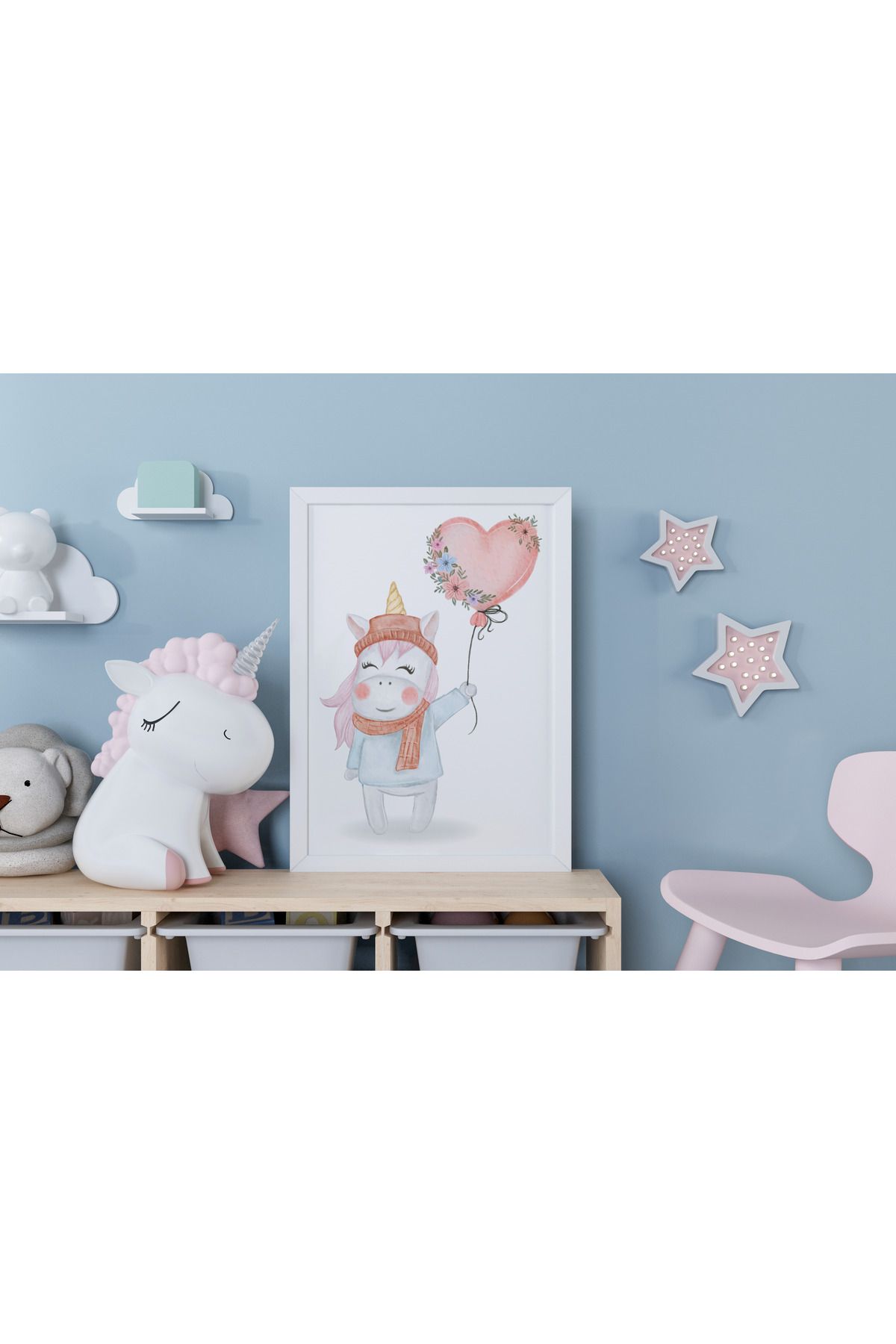 Home Kalpli Unicorn Çerçeveli Çocuk ve Bebek Odası Tablosu