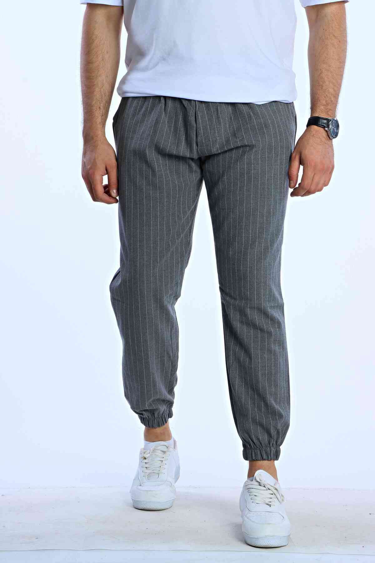 eg38 Marco Paça Lastikli Çizgili Jogger Gri
