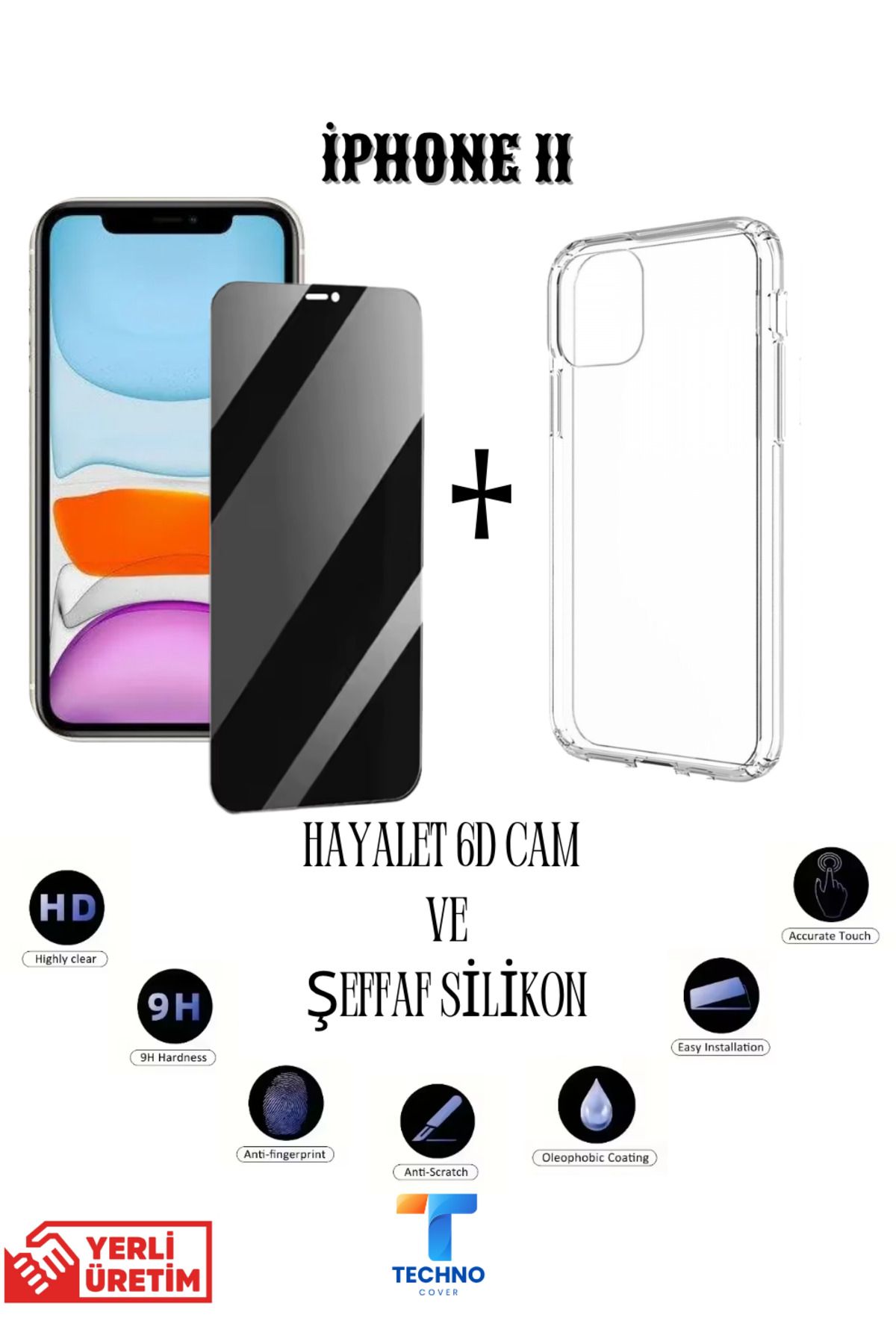 tcover İphone 11 Hayalet Ekran Koruyucu ve Şeffaf Kılıf 2li Avantajlı Paket