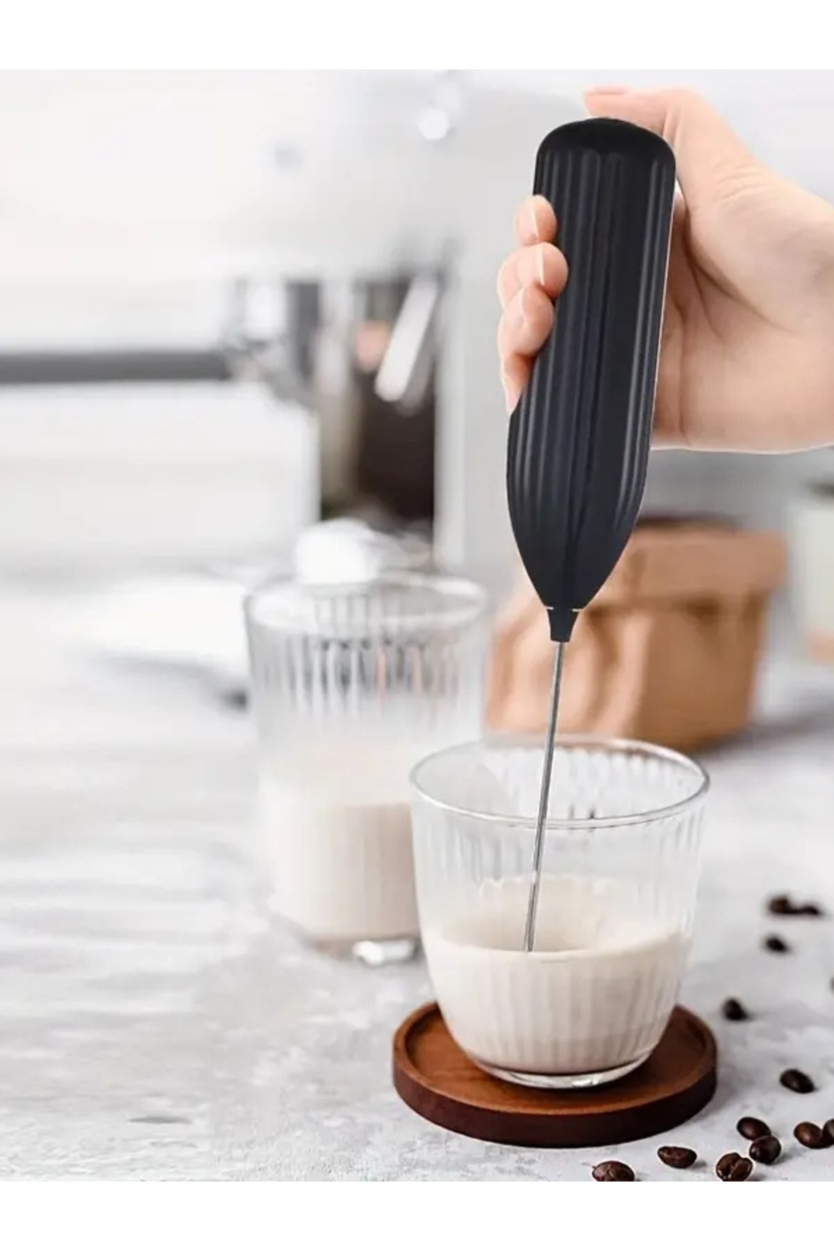 NaturalCharm El Tipi Siyah Elektrikli Süt Köpürtücü İçecek Karıştırıcı Kahve, Kapuçino, Latte, Çikolata Pilli
