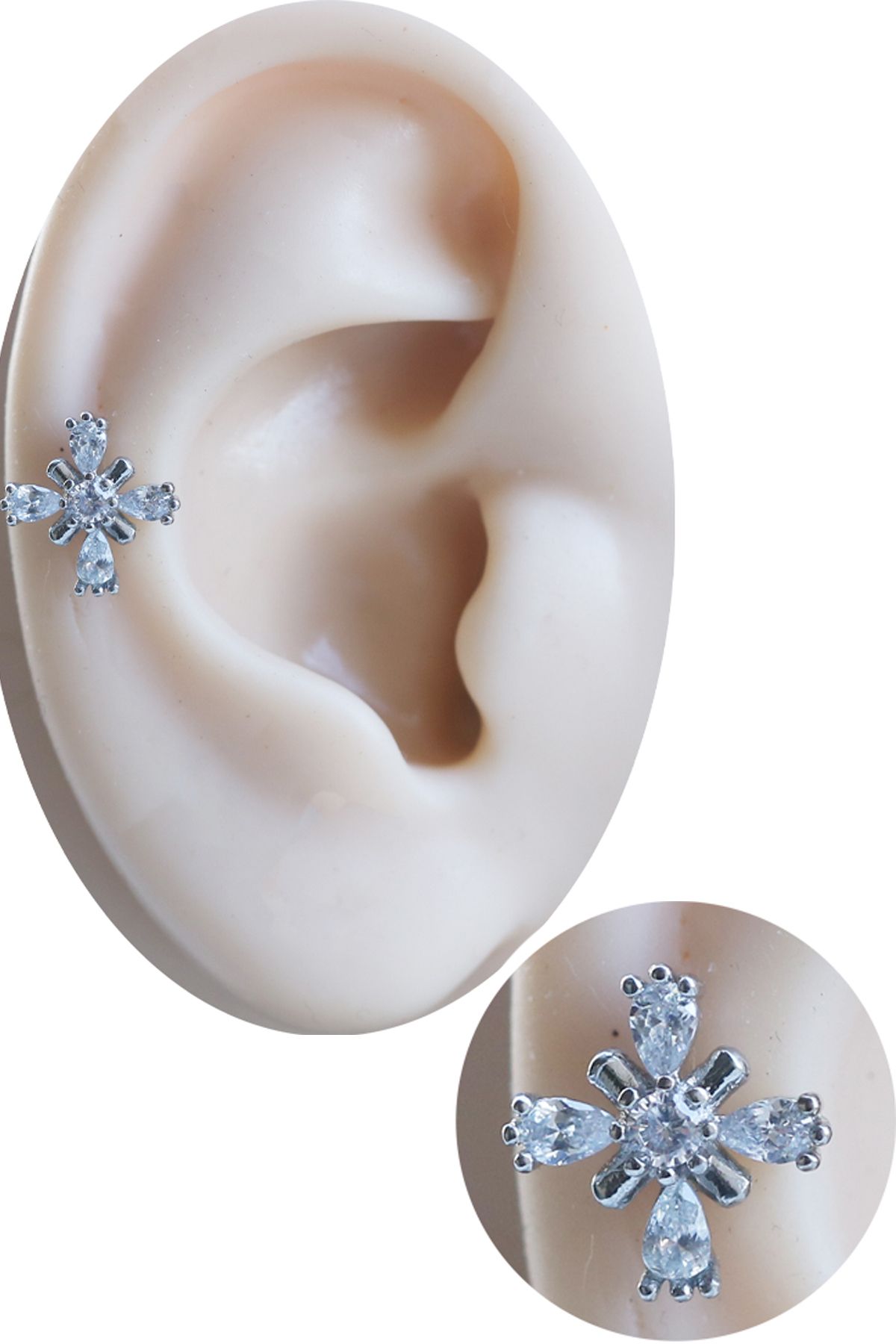 Cadının Dükkanı Zirkon Taşlı Çiçek Tragus-Helix-Kıkırdak Piercing