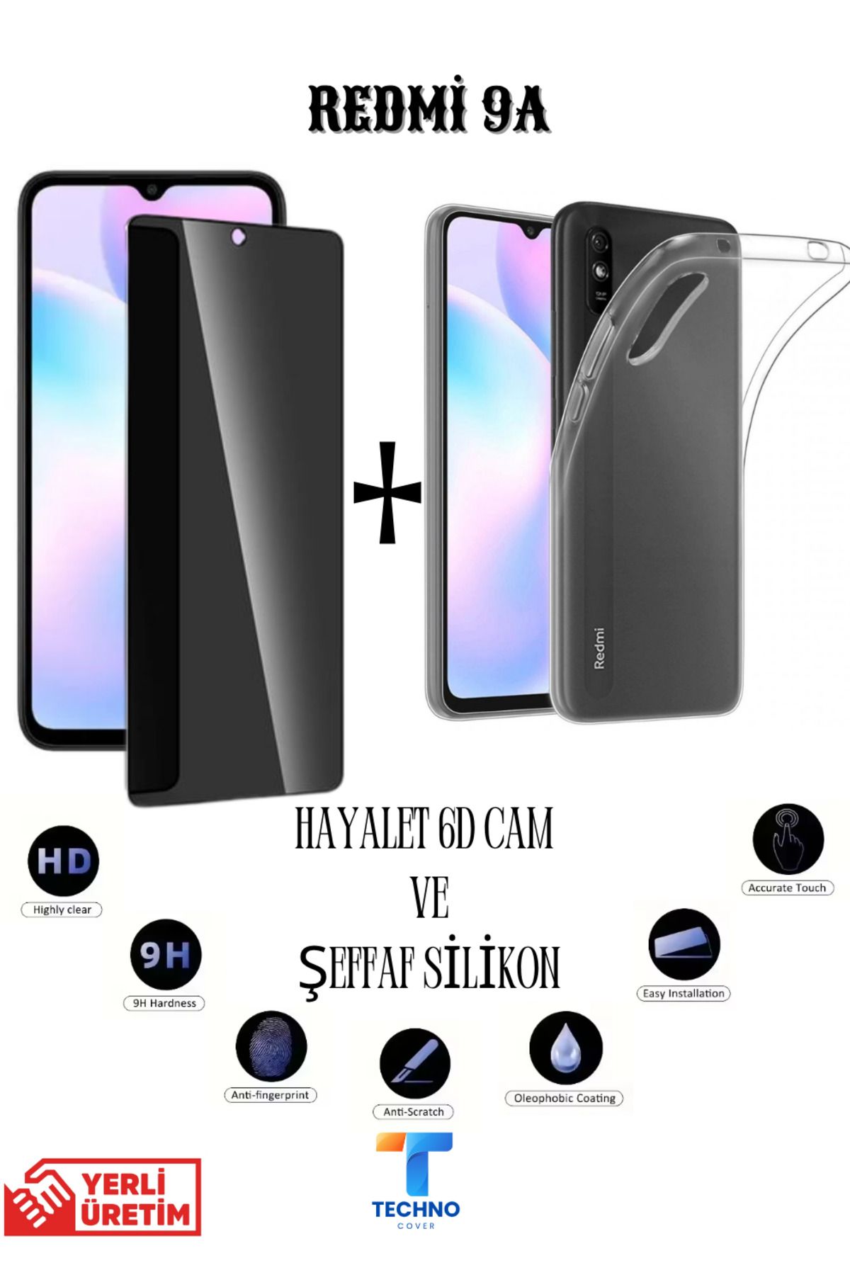 tcover Redmi 9A Hayalet Ekran Koruyucu ve Şeffaf Kılıf 2li Avantajlı Paket