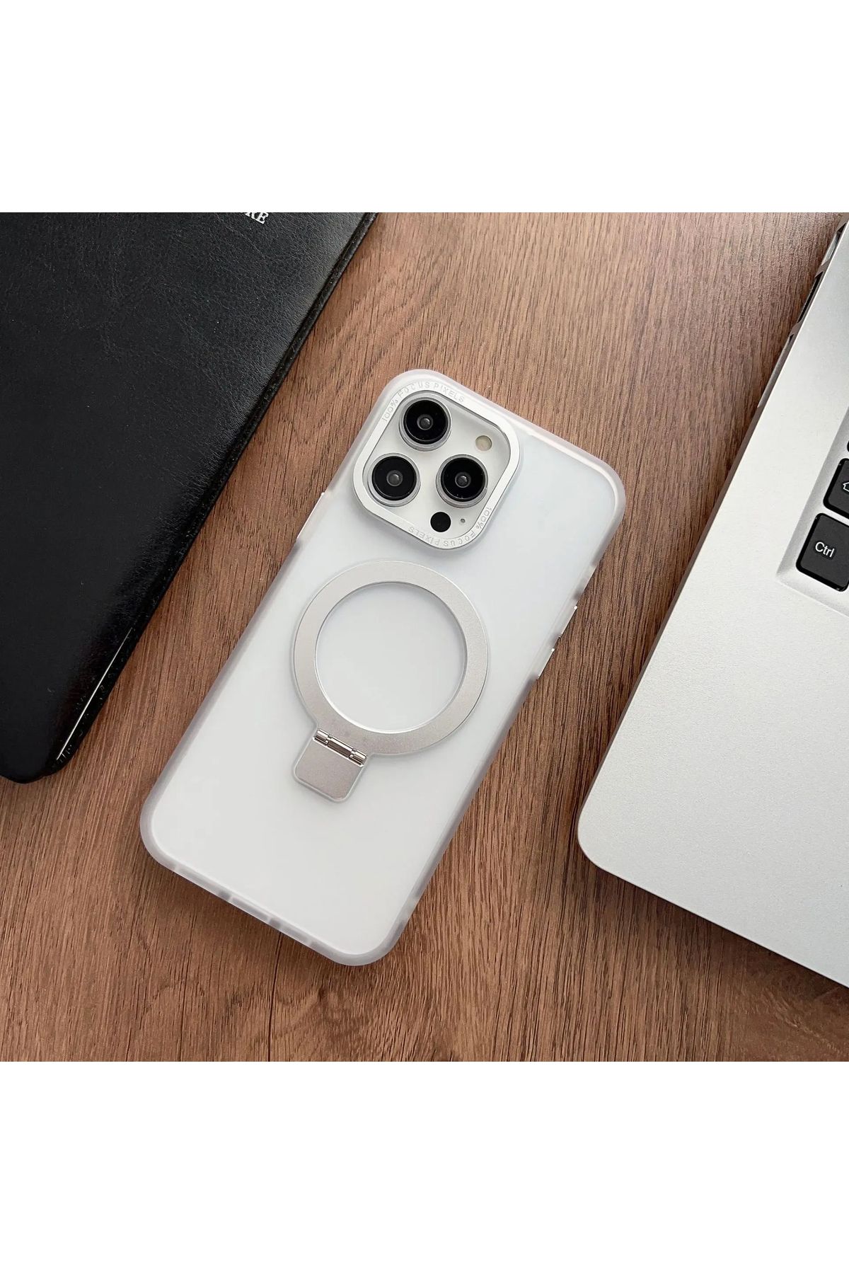 EDELFU iPhone 15 PRO (6.1 inç) Standlı Magsafe Dayanıklı Metal Koruyucu Mat Kapak