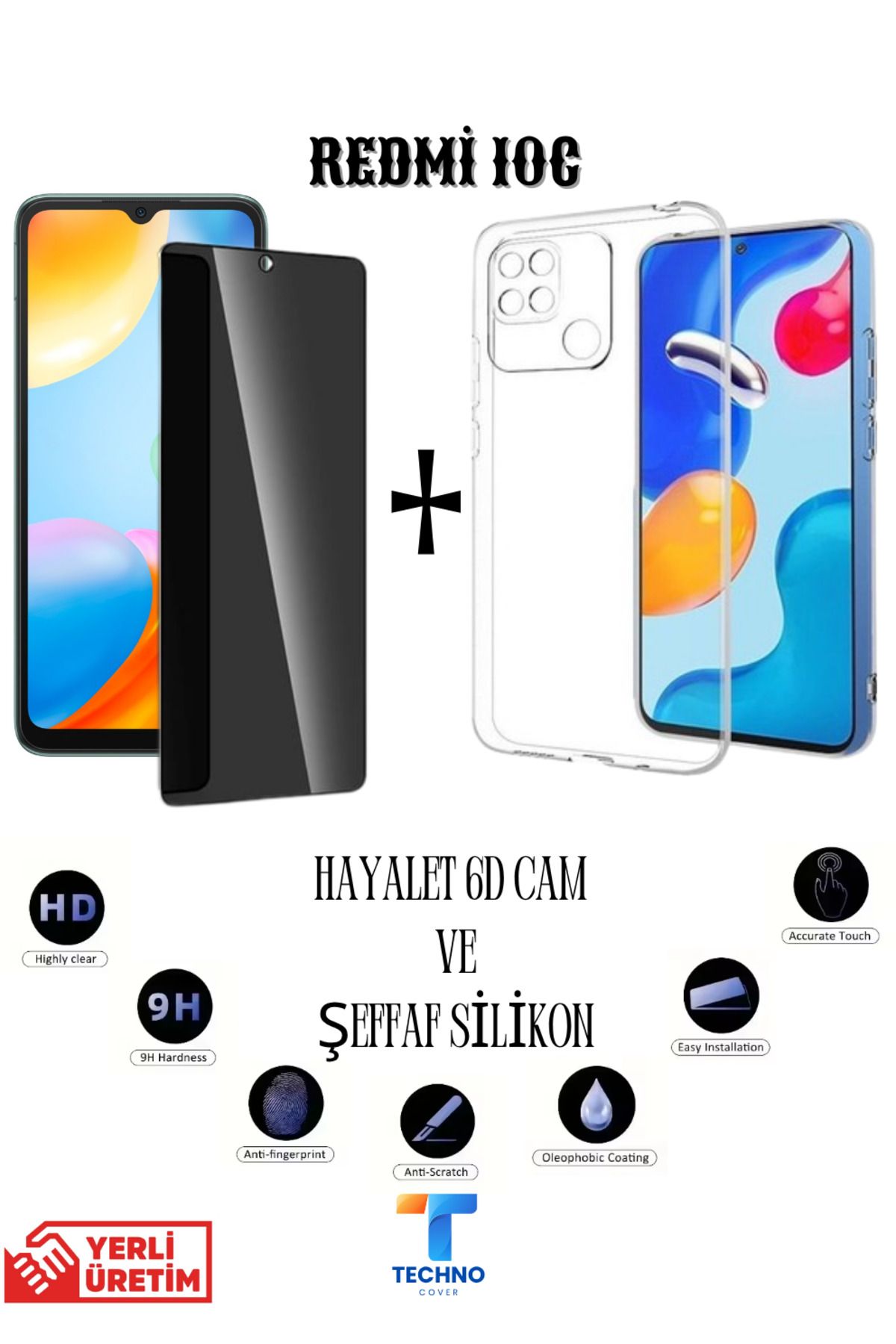 tcover Redmi 10C Hayalet Ekran Koruyucu ve Şeffaf Kılıf 2li Avantajlı Paket
