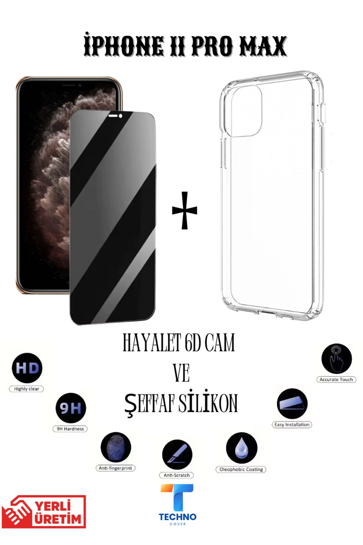 tcover İphone 11 Pro Max Hayalet Ekran Koruyucu ve Şeffaf Kılıf 2li Avantajlı Paket