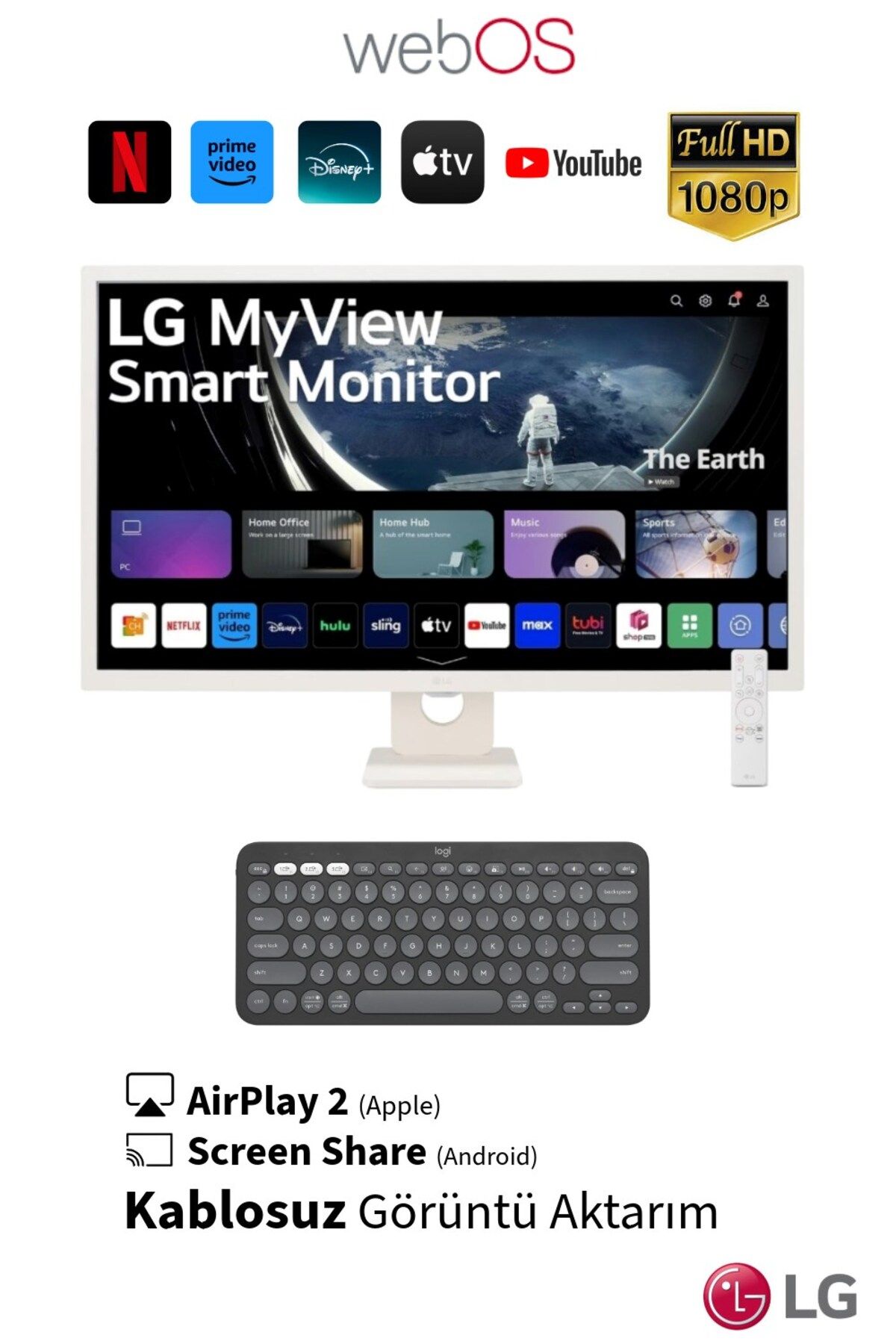 LG WebOS Akıllı TV Wİ-Fİ, Bluetooth, USB Bağlantı IPS 1920x1080 FULHD 32 inç 80 Ekran Smart Monitör TV