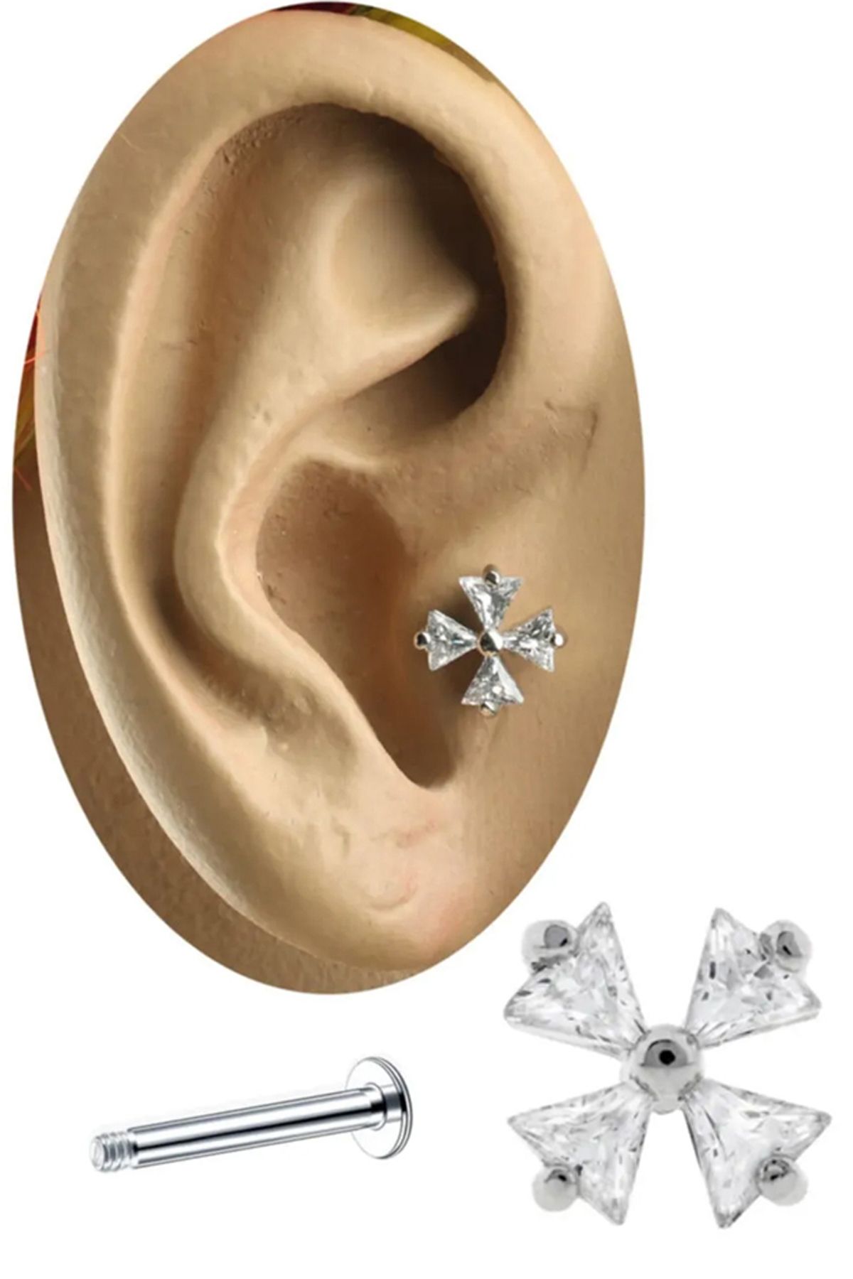 Cadının Dükkanı Zirkon Taşlı Yonca Tragus-Helix-Kıkırdak Piercing