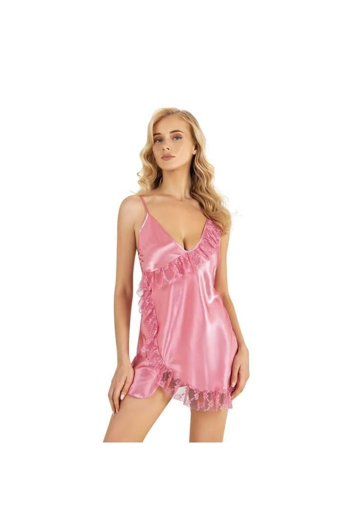 Marsilyan - Pembe Kısa Saten Gecelik 8229