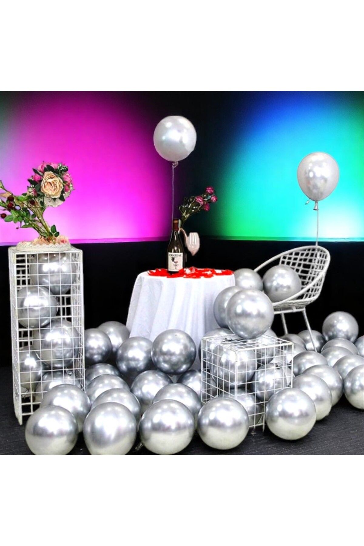 Kuzey ULTRA YÜKSEK KALİTE 50ADET GÜMÜŞ KROM BALON AYNALI BALON PARLAK BALON METALİK BALON KROM GÜMÜŞ BALON