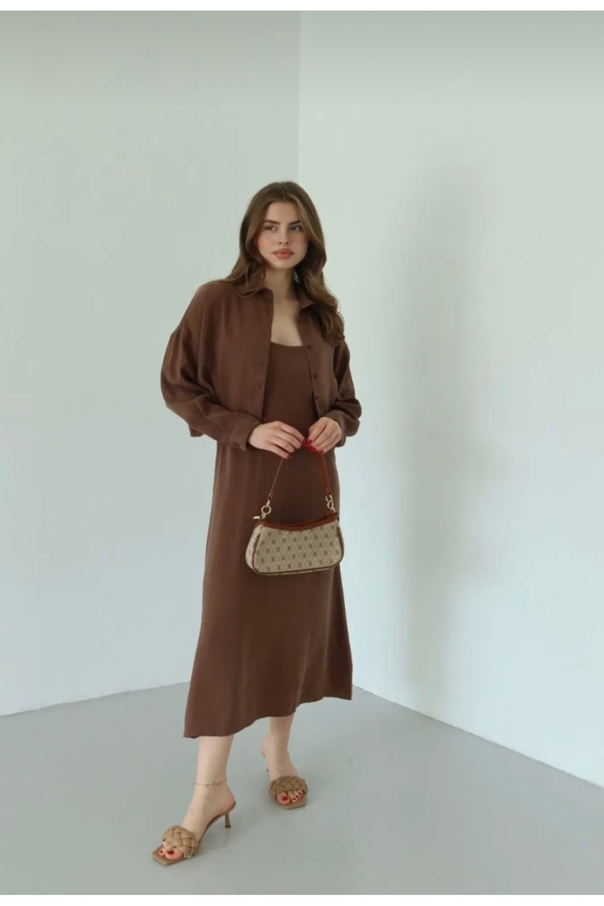 Butik Emsabutik Modal Kahverengi Gömlek Elbise