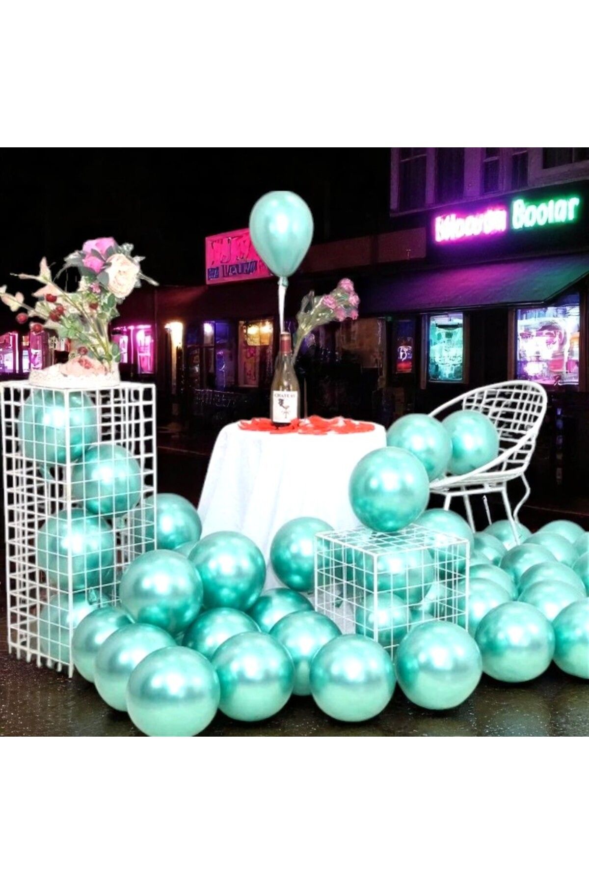 Kuzey ULTRA YÜKSEK KALİTE 50 ADET AÇIK YEŞİL KROM BALON AYNALI PARLAK METALİK BALON KROM AÇIK YEŞİL BALON