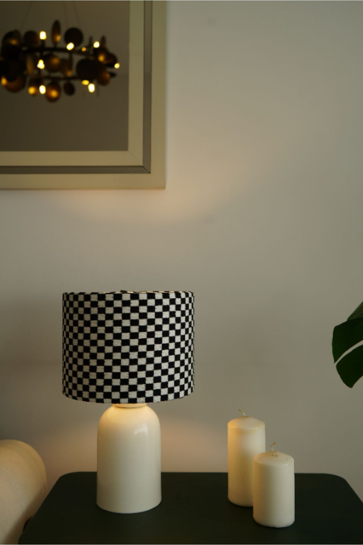 retro home design Krem Ayaklı Dama Dokuma Kumaş Şapkalı Şık Yatak Odası Salon Abajur Özel Modern