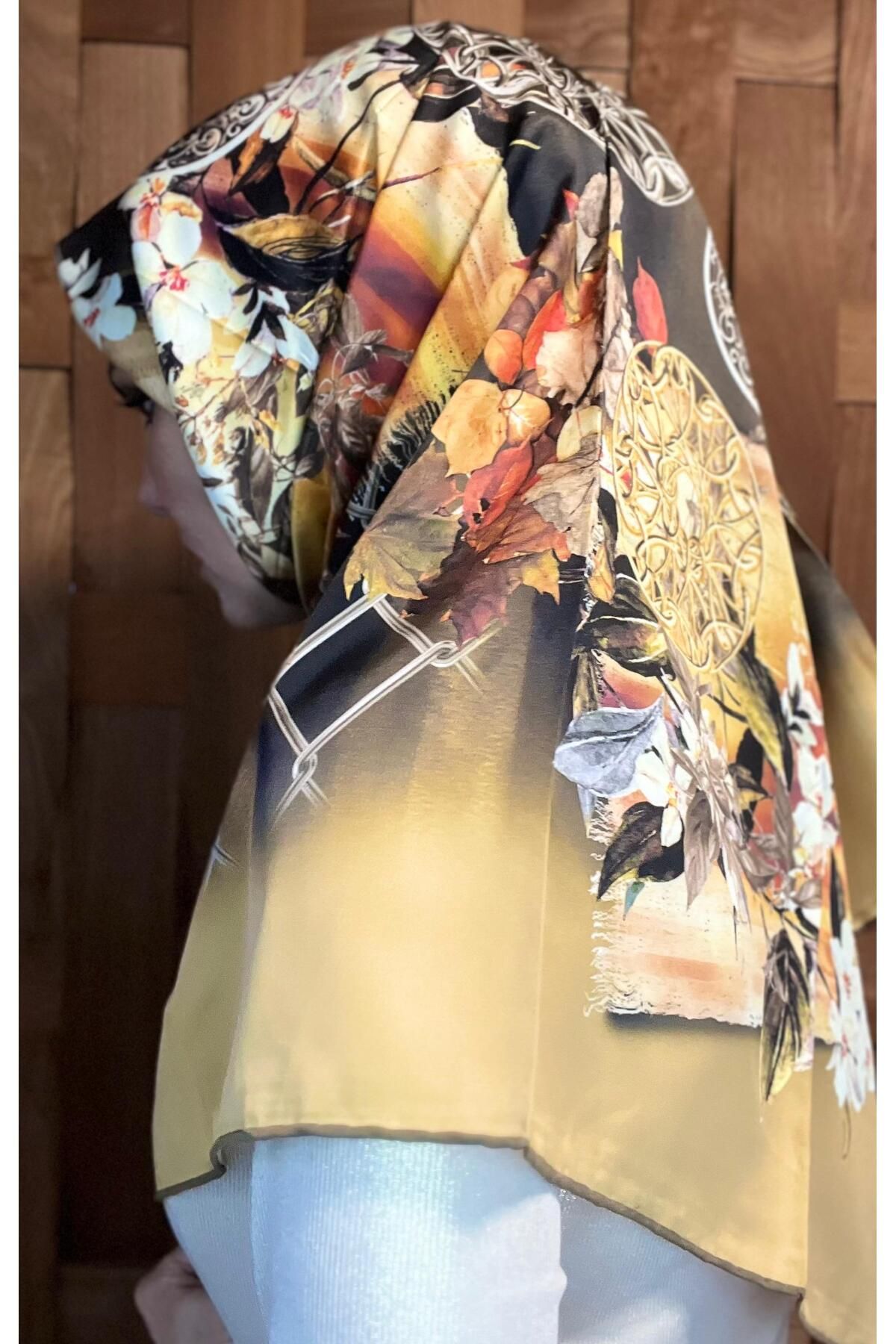 The Message Lüks Seri Twill İpek Eşarp | Özel Tasarım Gold Desenli Premium Koleksiyon