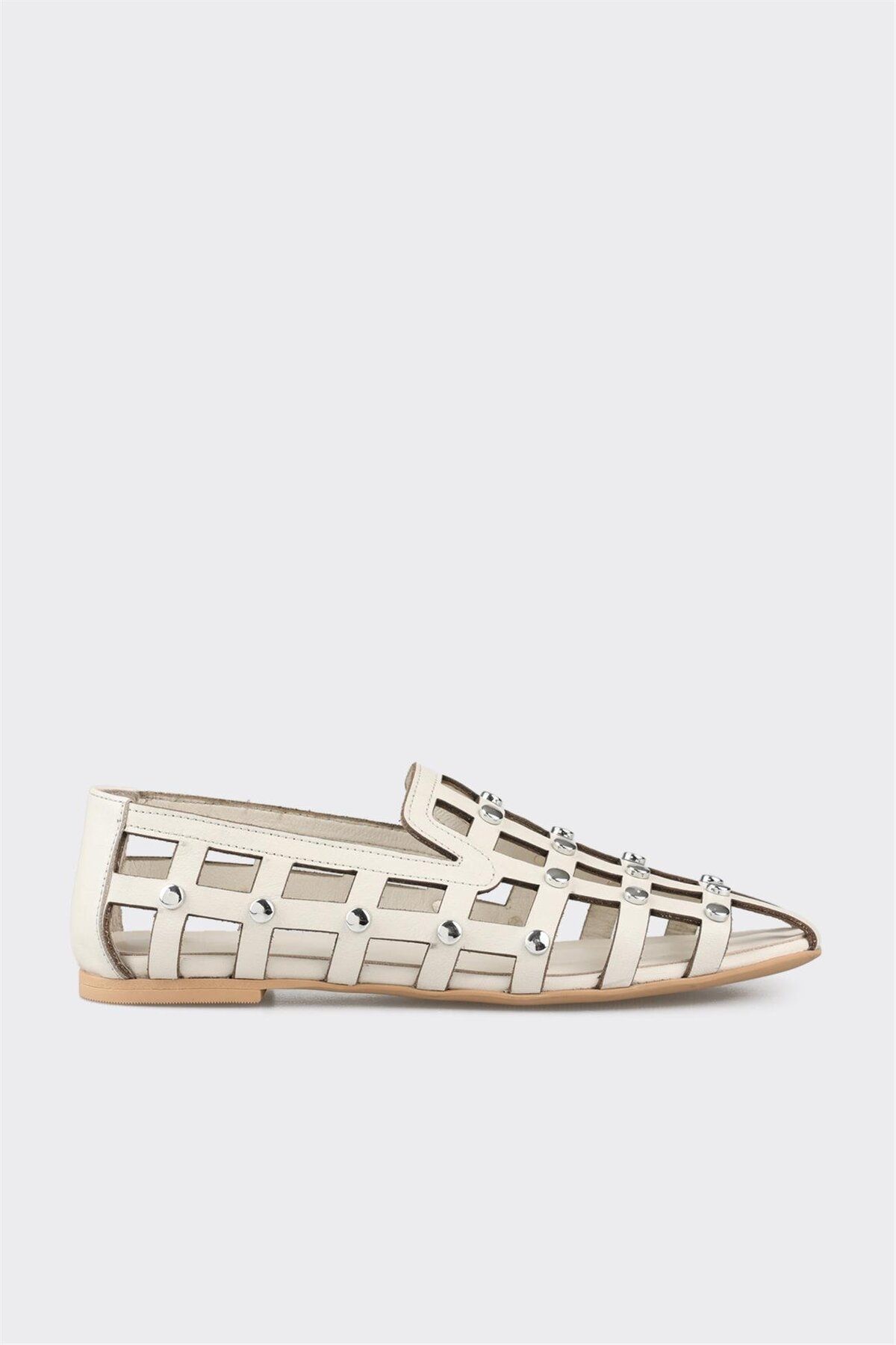 Elle Shoes Ekru Deri Kadın Günlük Ayakkabı