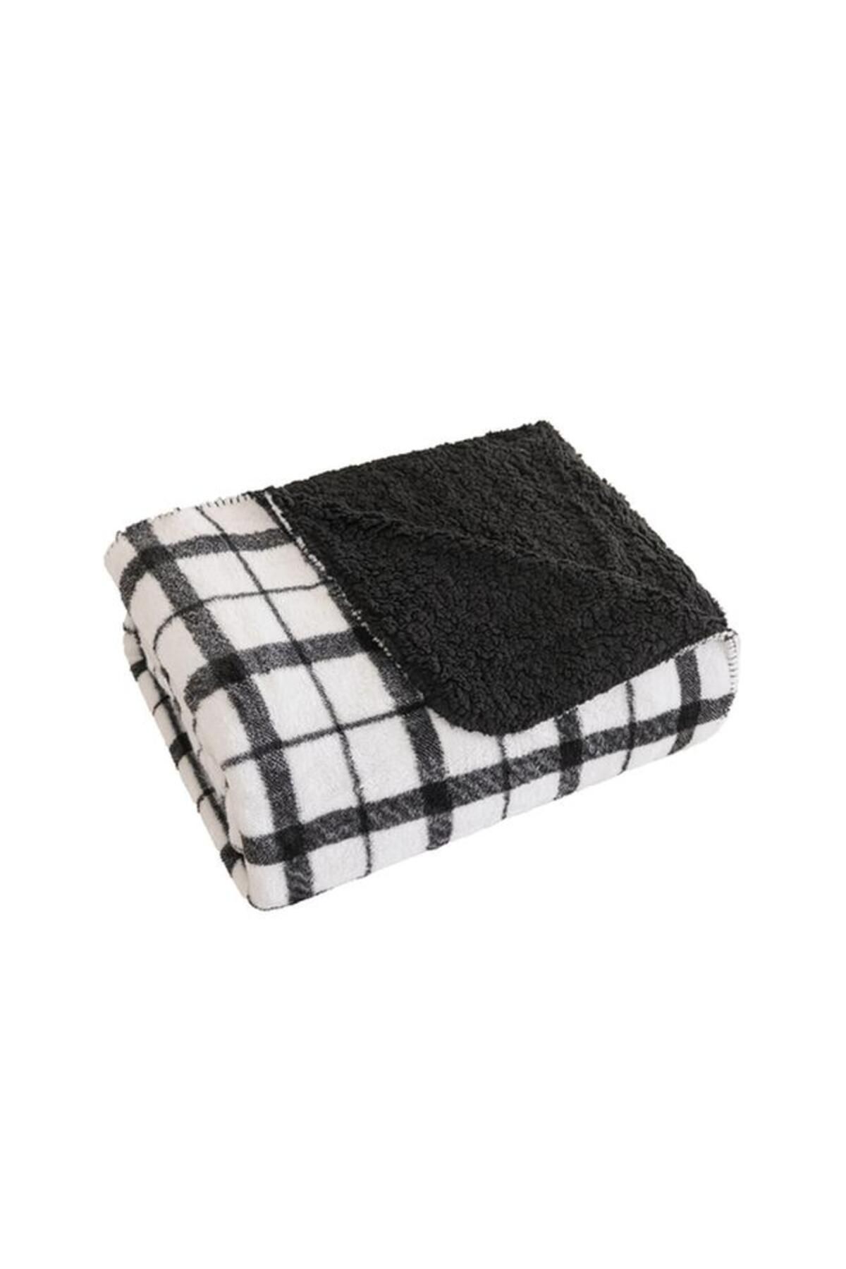 Generic-Mezoe Checkered Pattern Mink Sherpa Blanket Black and White King MINK-SHERPA02 4