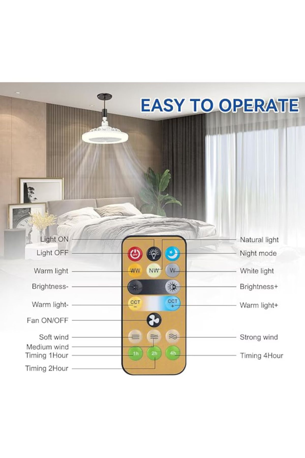 Generic-Ceiling fan, with remote control, 3 speeds, made of ABS, with ambient light, white 7