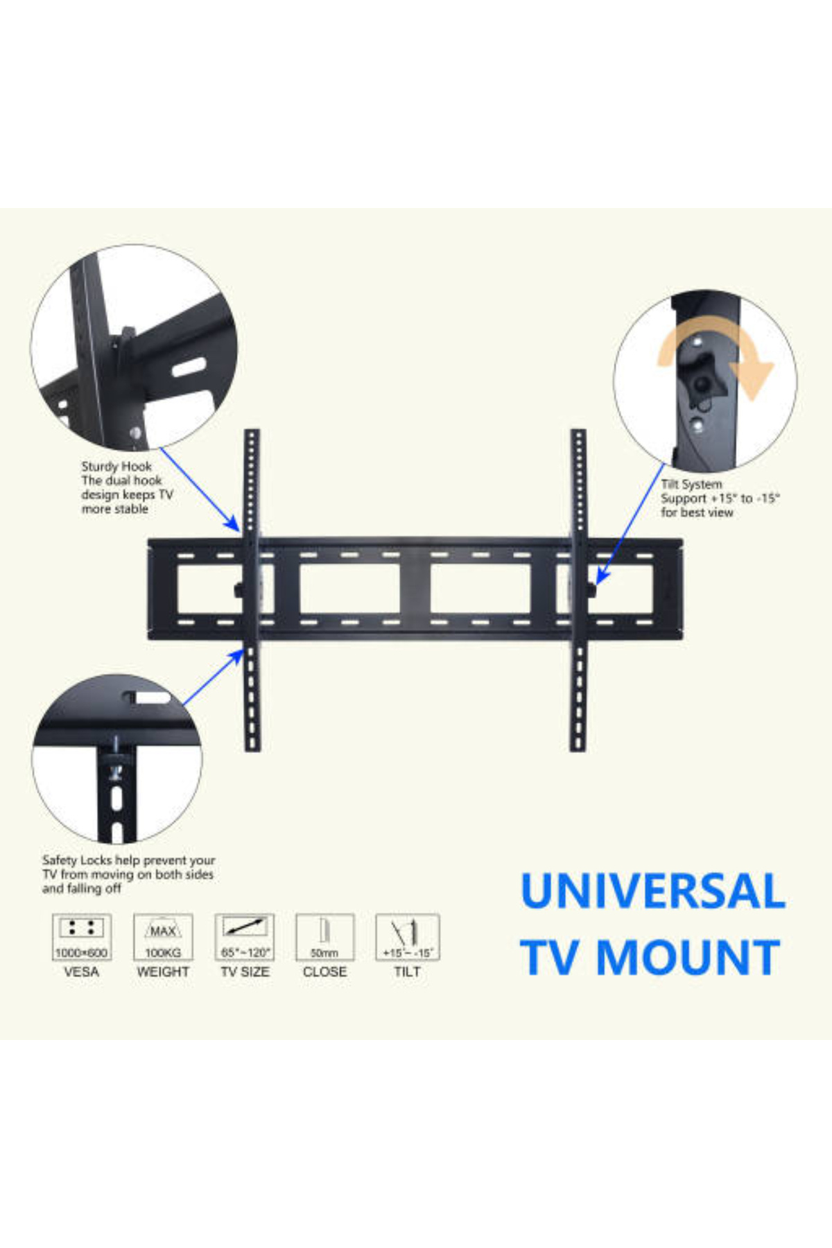Generic-STARGOLD TILTING TV WALL MOUNT 65"-120" FLATS PANELS AND Tilt: +15~-15 TV . Max load capacity: 100kg 4