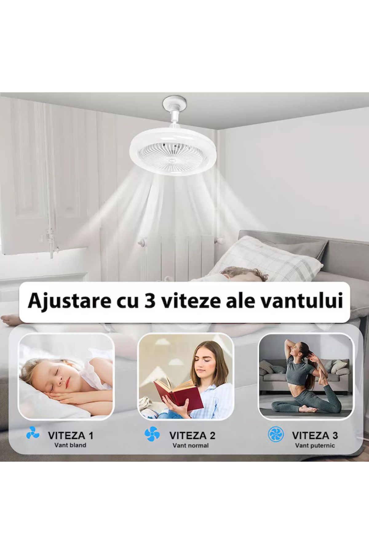 Generic-Ceiling fan, with remote control, 3 speeds, made of ABS, with ambient light, white 3