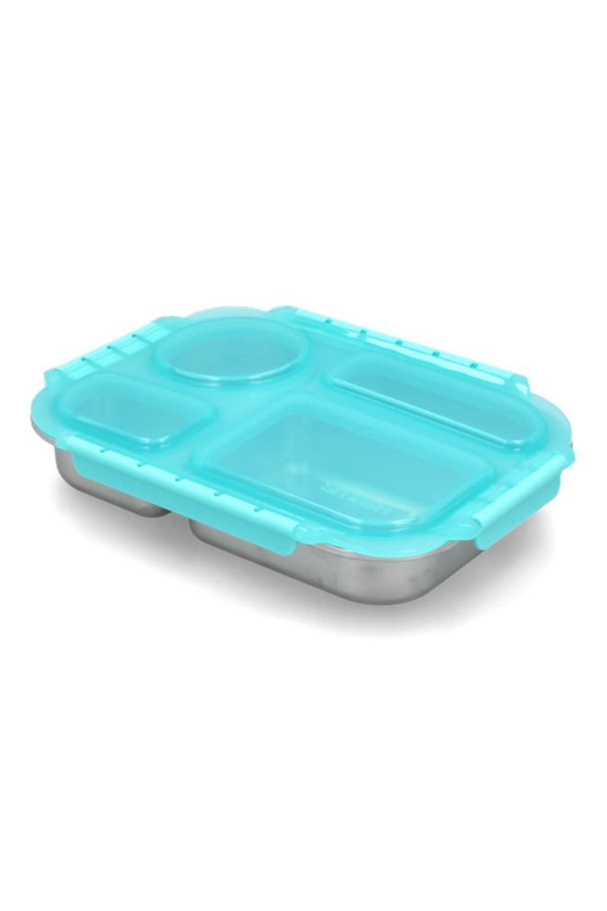 Generic-smash 4-Compartment Leak Proof Microwave Safe Stainless Steel Bento Box Aqua and Silver 850ml 11243 4