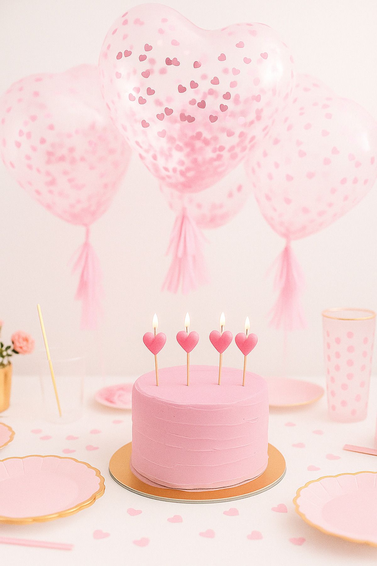 UVERTE 10'lu Kalp Şeklinde Şeffaf Balon - Pembe Konfetili Doğum Günü ve Parti Balonu Seti