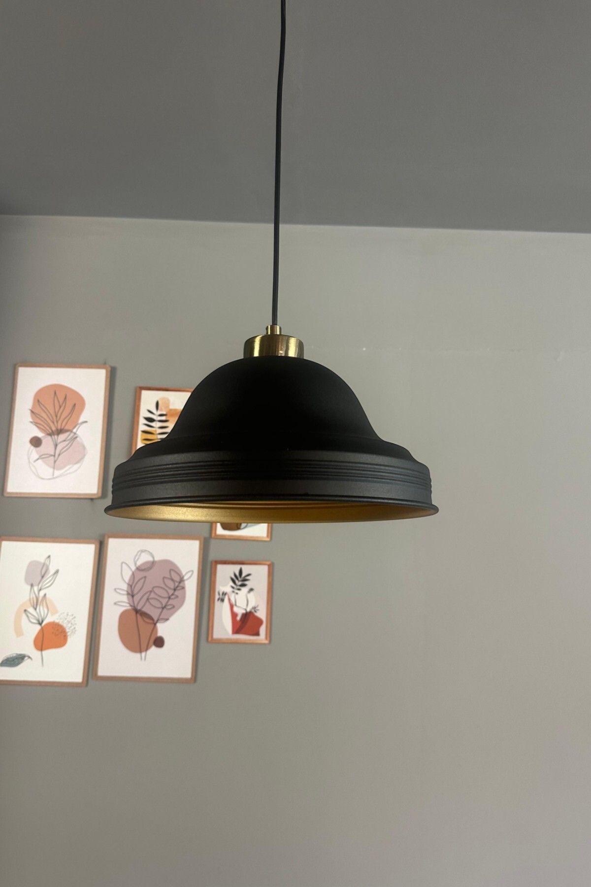 Bamyum Ulmete Siyah Küçük Plafonyer Başlık Tekli Sarkıt Avize Salon Otel Restoran Avizeleri Vintage Tasarım