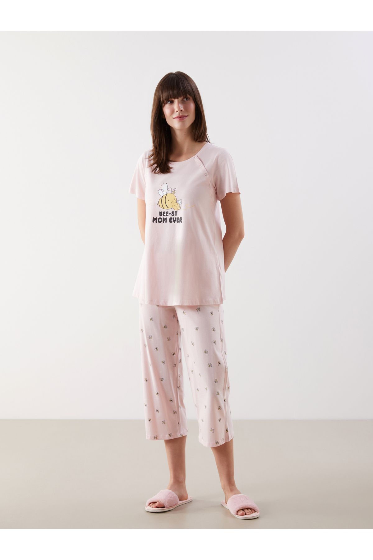 LC Waikiki Bisiklet Yaka Baskılı Hamile Pijama Takımı