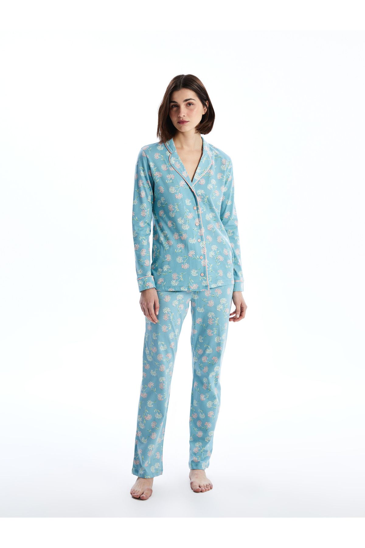LC Waikiki Gömlek Yaka Çiçekli Kadın Pijama Takım