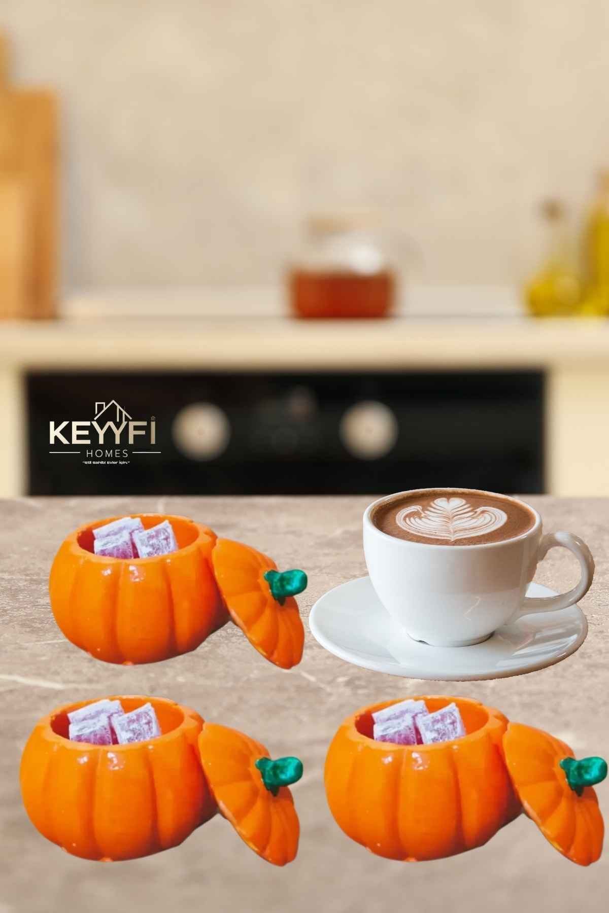 Keyyfi Homes 3 'lü Sevimli Balkabağı Süs Eşyası & Sunumluk - Şekerlik Hediye Kutusu