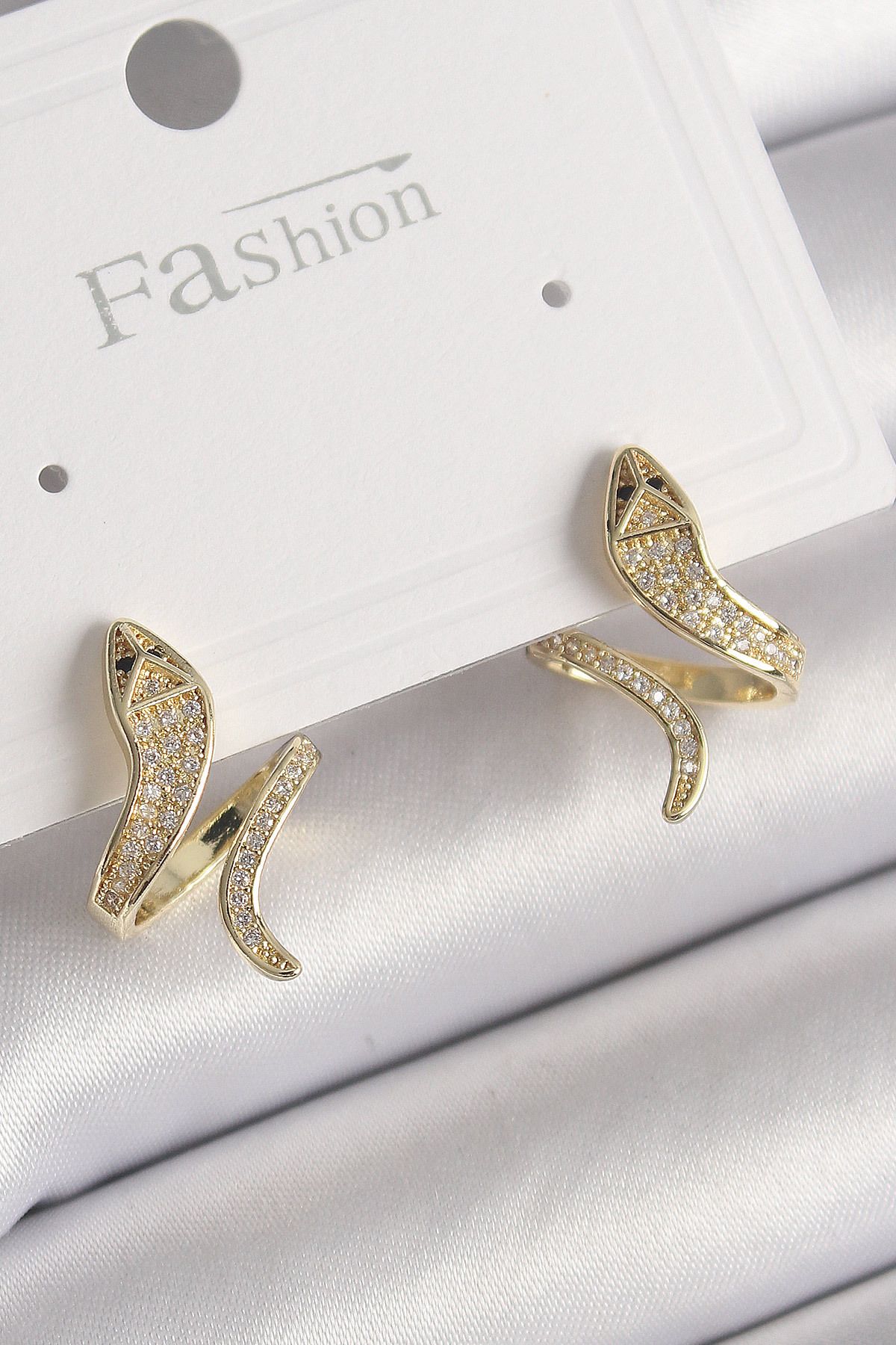 LovelymCo Pirinç Gold Renk Zirkon Taşlı Yılan Model Kadın Küpe - Lisinya