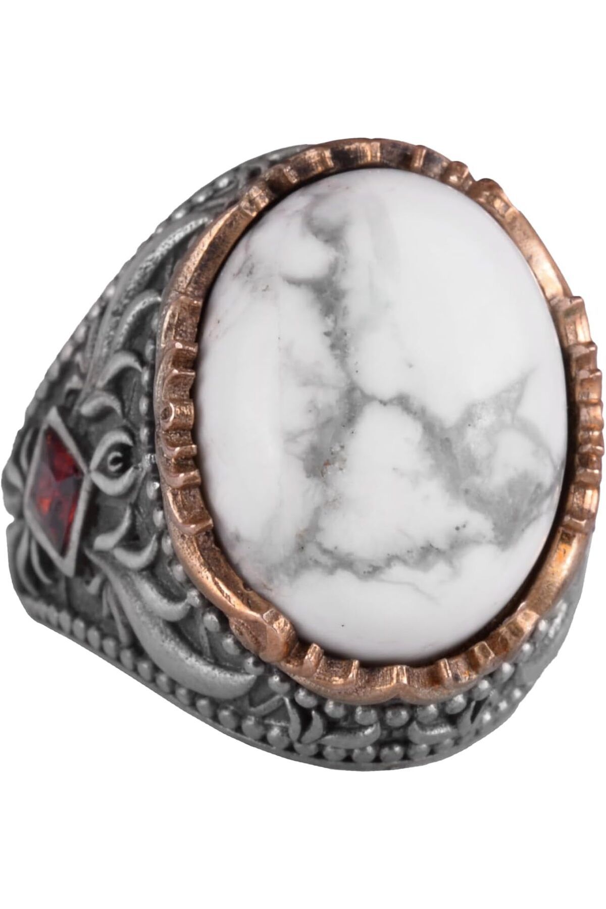 KAMBO Gerçek Doğal Taş Yüzük - El Yapımı 925 Ayar Gümüş Yüzük - El Yapımı Yüzük (Howlite)