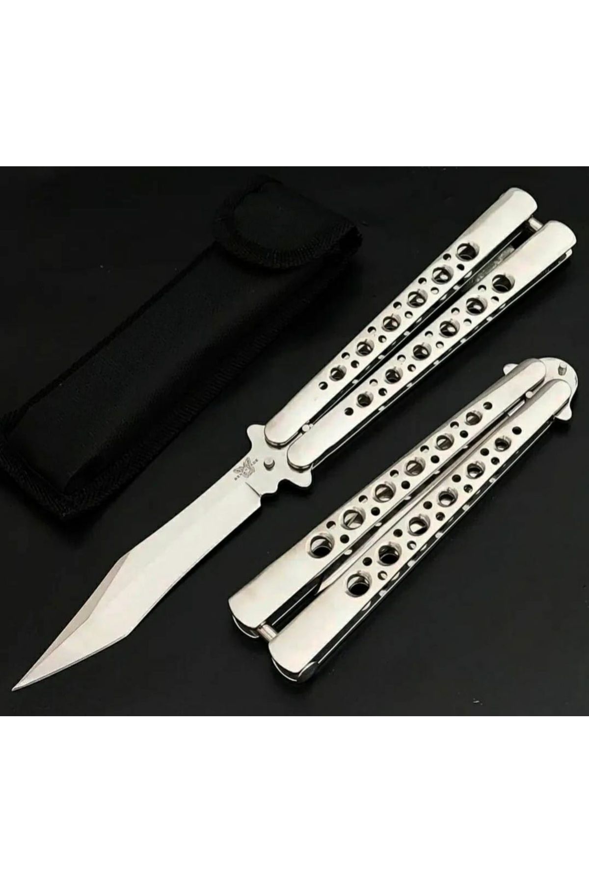 Katmer Gümüş Renk Kelebek Hediyelik Bıçağı Desenli Butterfly Knife Metal