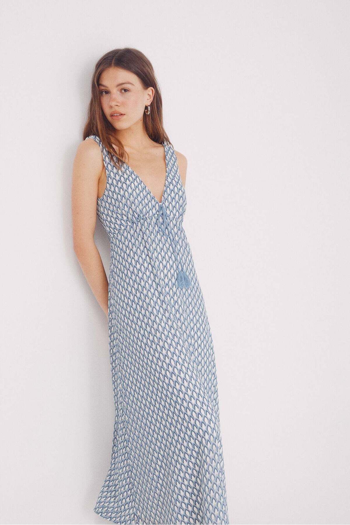 Springfield-Two-tone textured midi dress 4