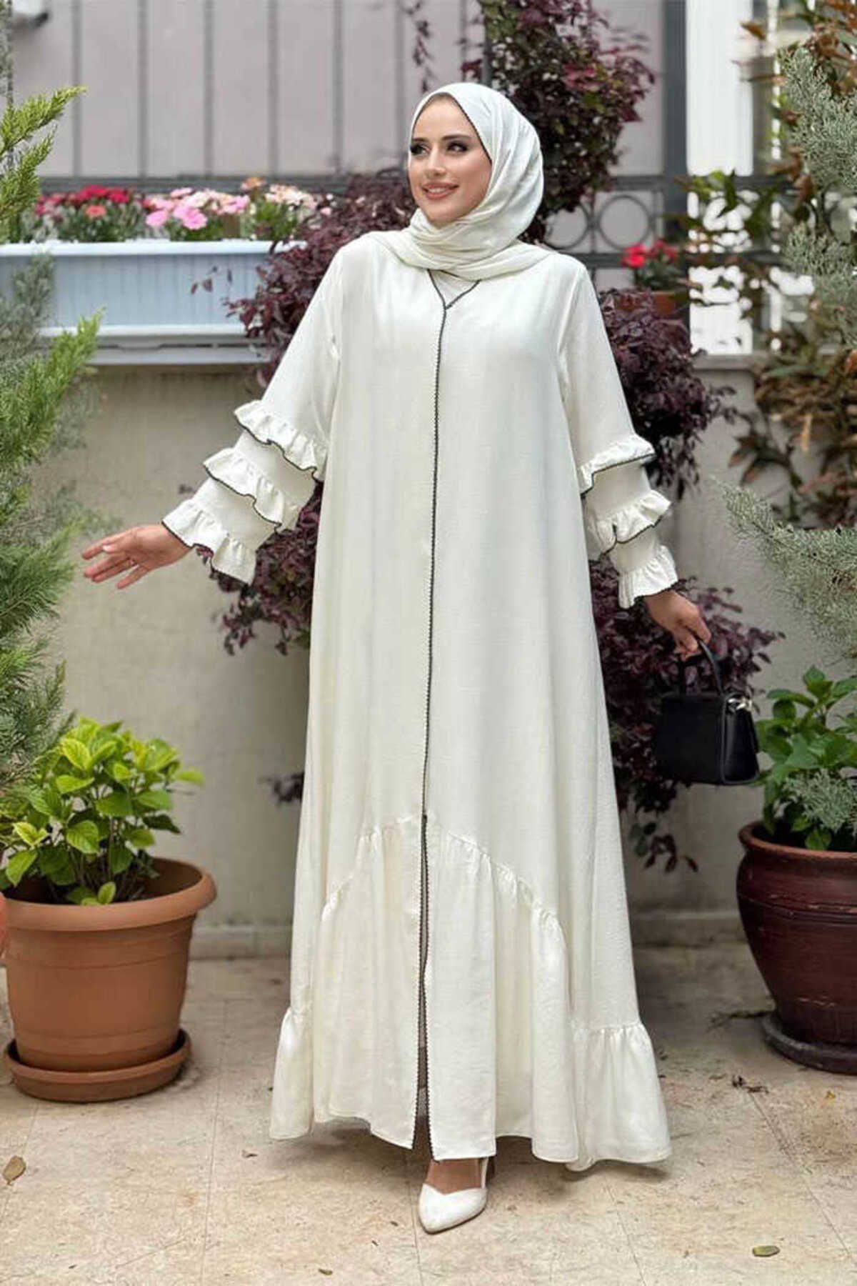 Bym Fashion Şal ve Ferace İkili Takım 70018 Ekru