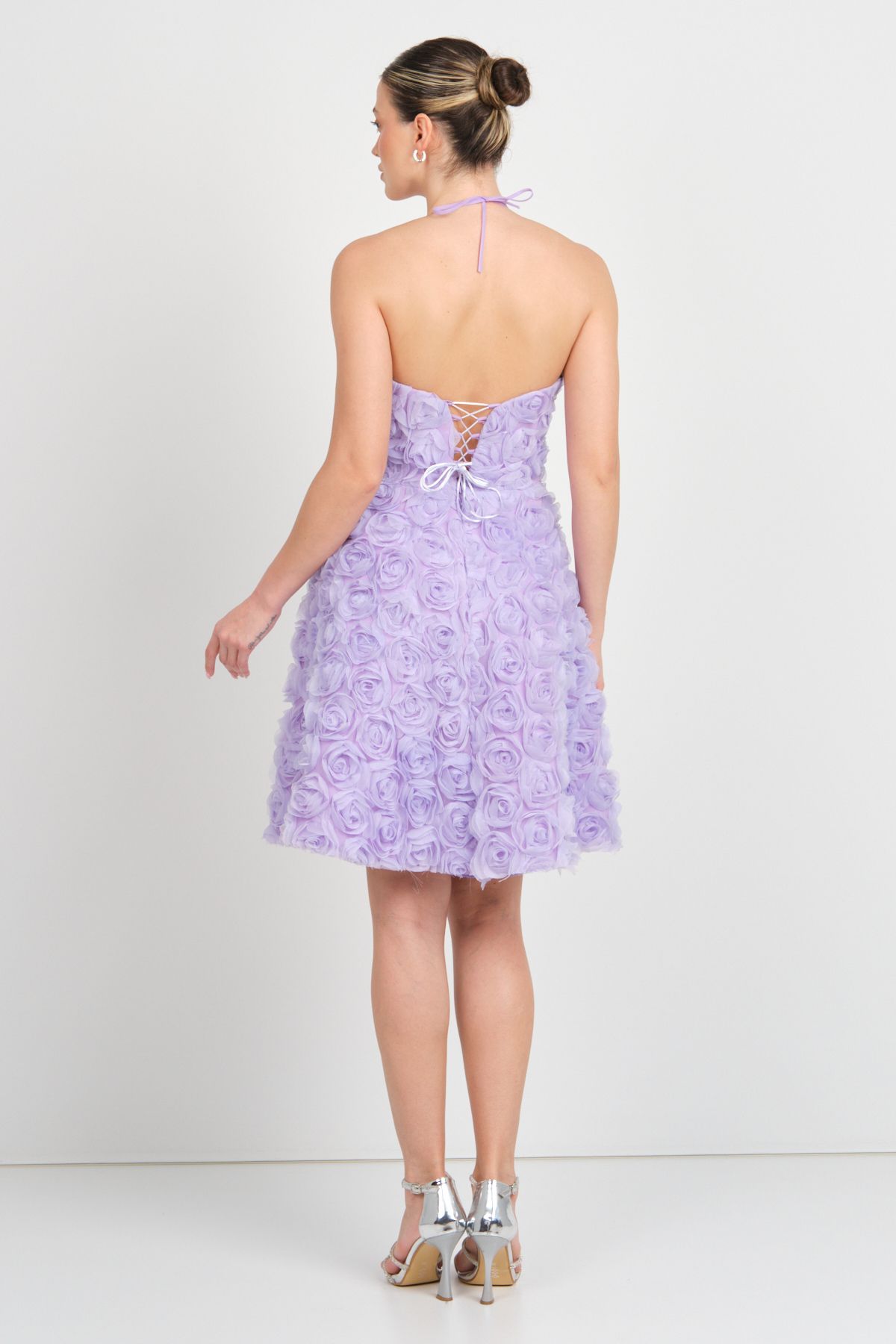 Saygın-Rochie de seară scurtă cu guler inimă pentru femei 5635 Liliac 4