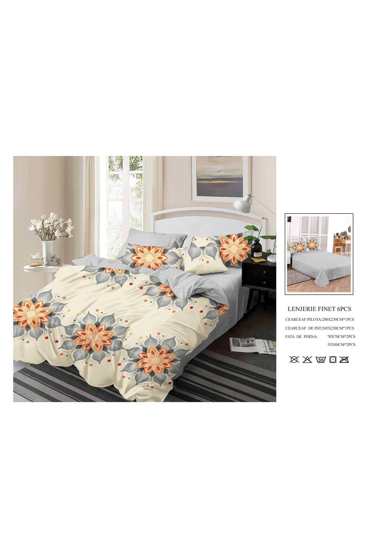CHIRASO-CHIRASO Bedding Set, FINET, 6 Pieces, Bed Sheet 245x250, Quilt 200x230, 4 Pillowcases 2