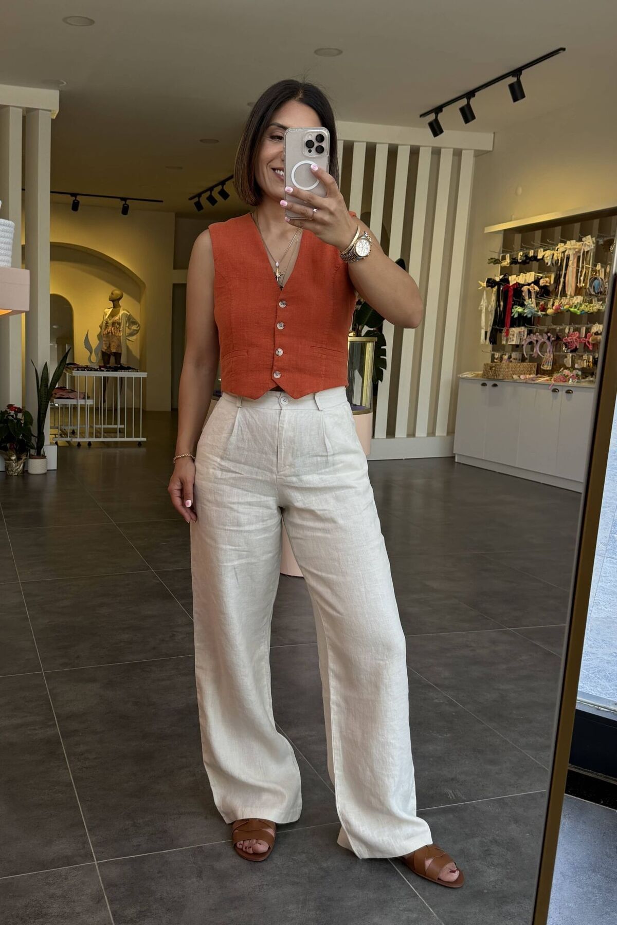 Bucle By Gizem %100 Ham Keten Palazzo Pantolon Bej