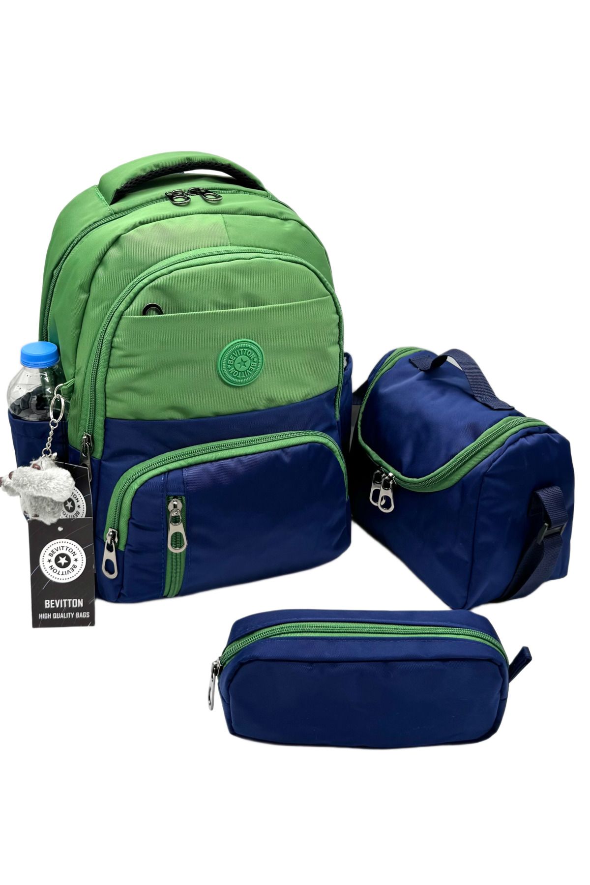 Bevitton ilk Okul Çantası 3'lü Seti Unisex Çocuk ilkokul Çantası Bvt-8010 Yeşil-Lacivert