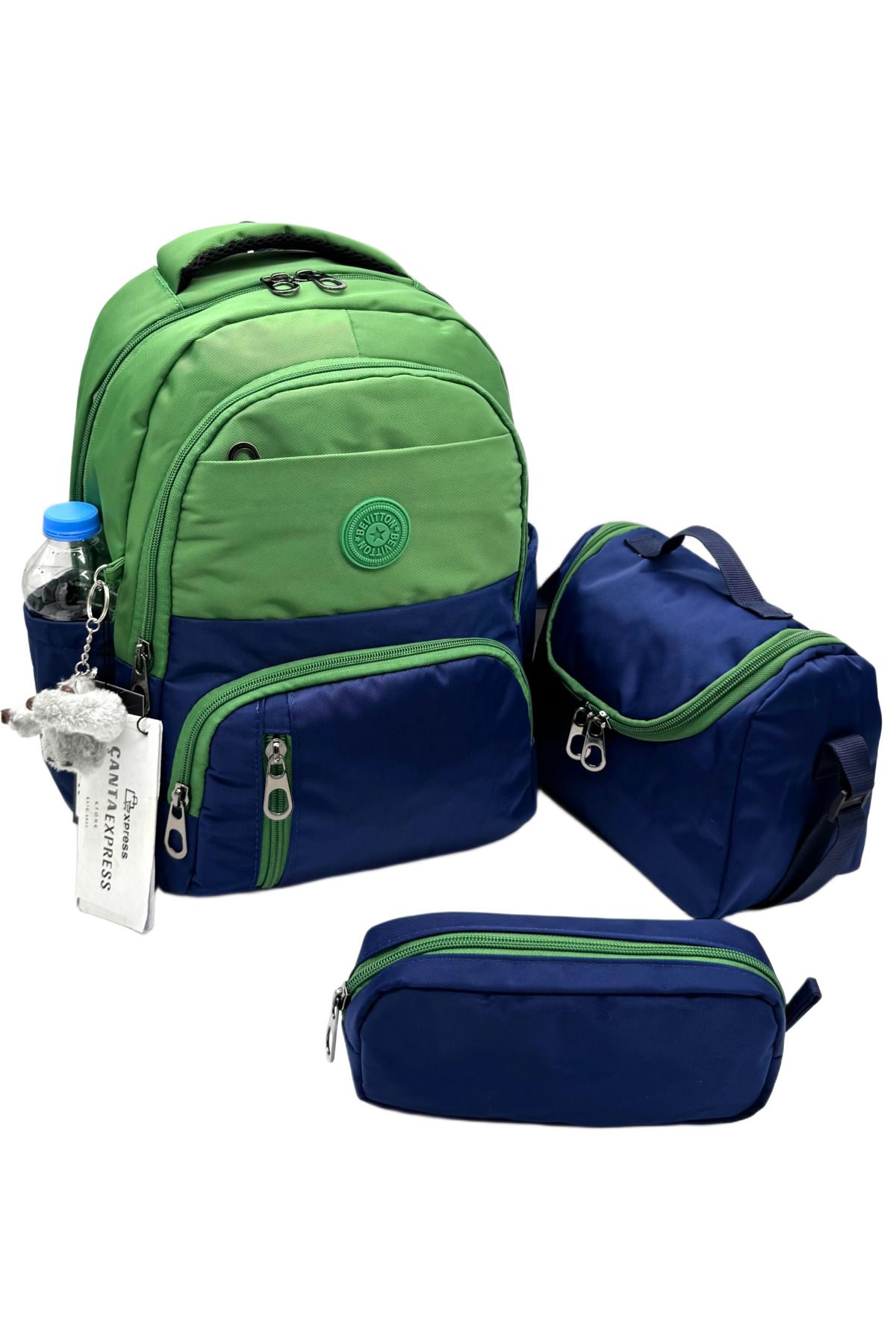 ÇantaExpress ilk Okul Çantası 3'lü Seti Unisex Çocuk ilkokul Çantası Cnt-8010 Yeşil-Lacivert